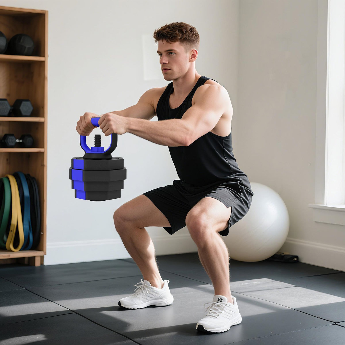 HOMCOM Ensemble d'haltères musculation multifonction 4 en 1 - haltères, kettlebell, push-up support, Olympic barre - total 30Kg - PVC bleu noir