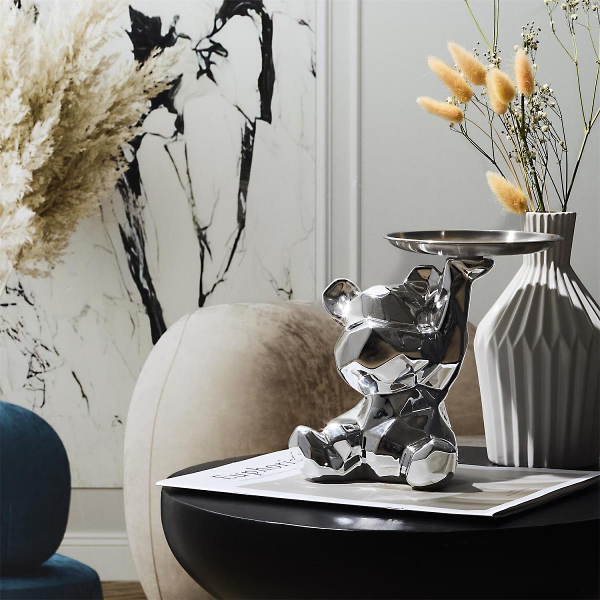 Voir la diapositive 3 : The Home Deco Factory Vide-poche statue  ourson  18cm argent