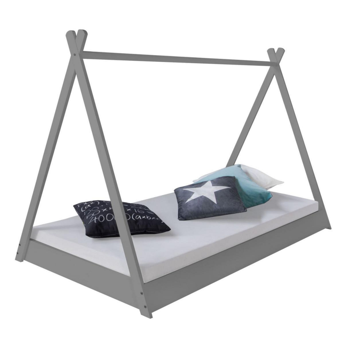HomeStyle4U Lit Tipi Enfant 90x200 Tissu gris étoilé