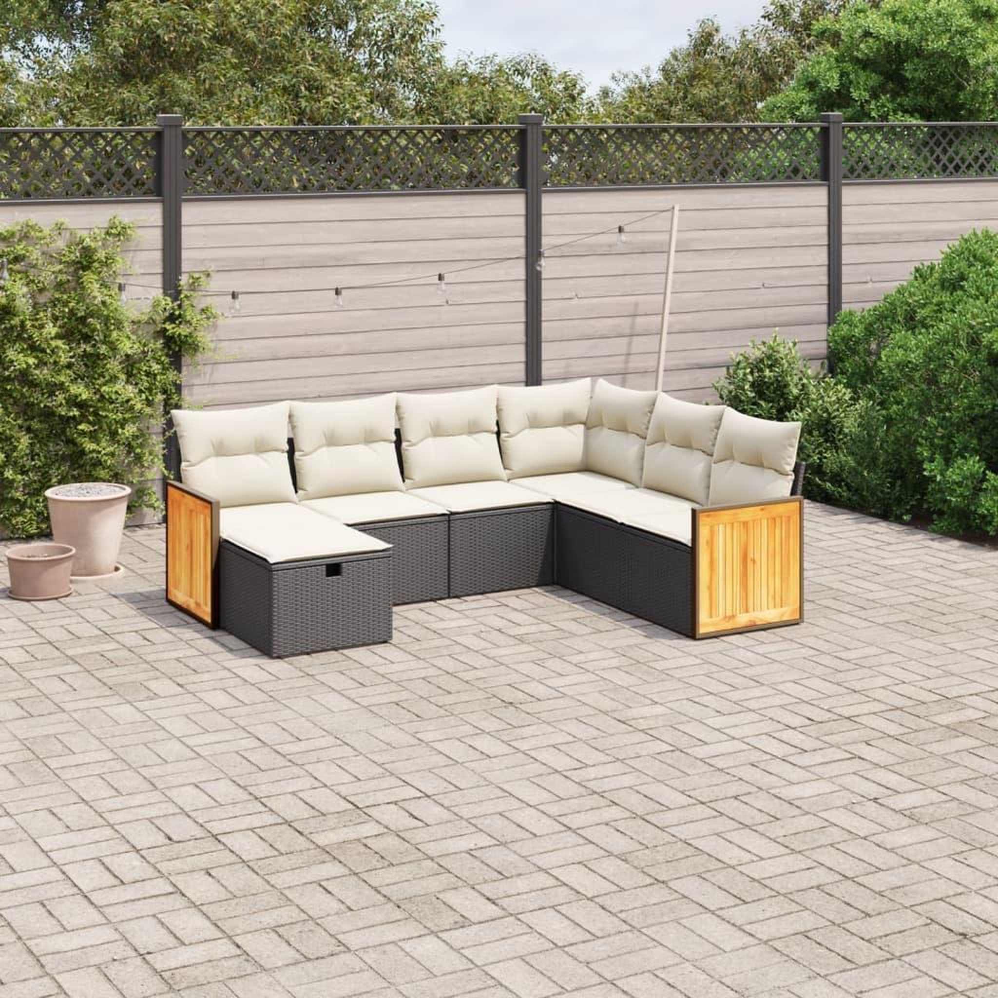 VIDAXL Salon de jardin 7 pcs avec coussins noir resine tressee