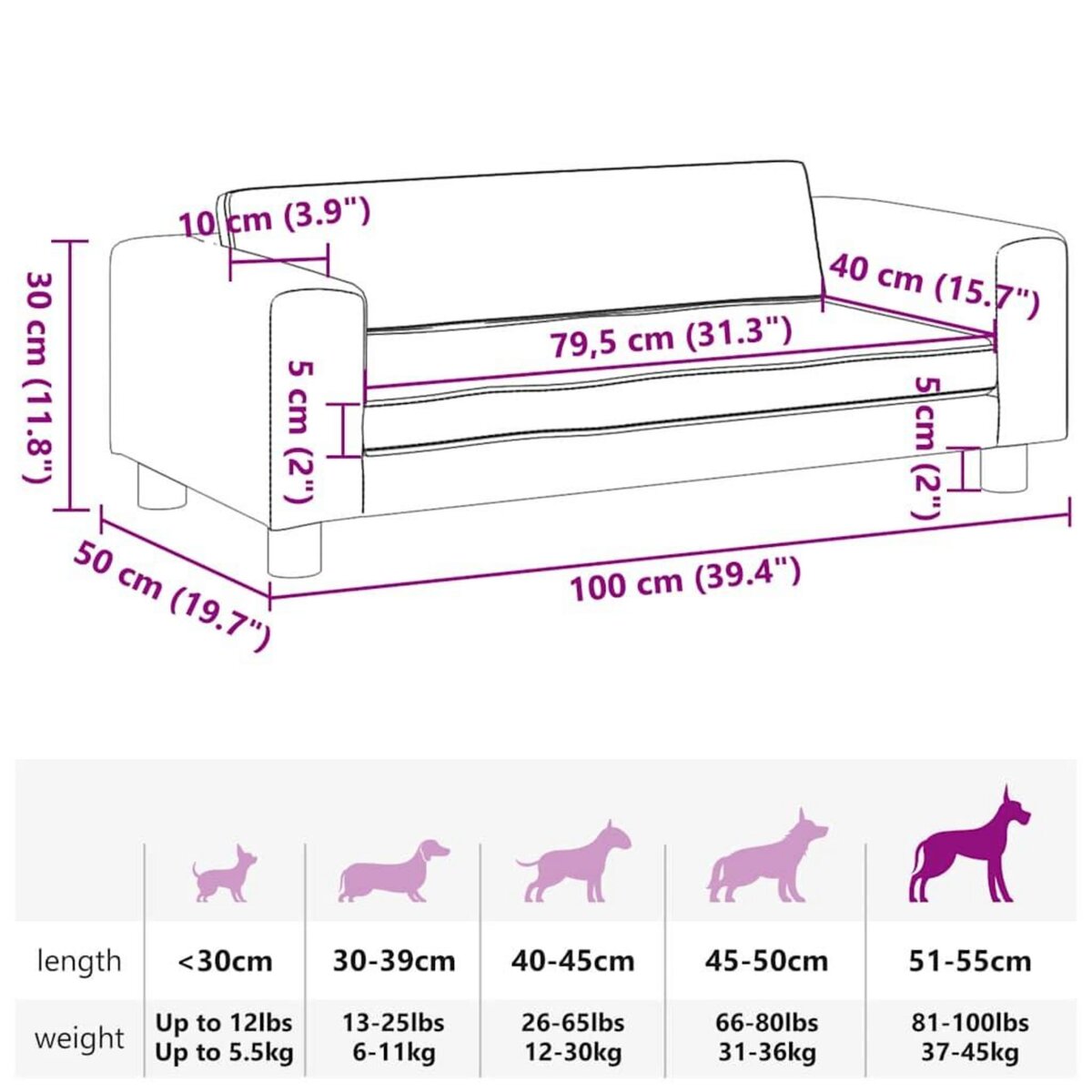 VIDAXL Lit pour chien avec extension creme 100x50x30 cm similicuir