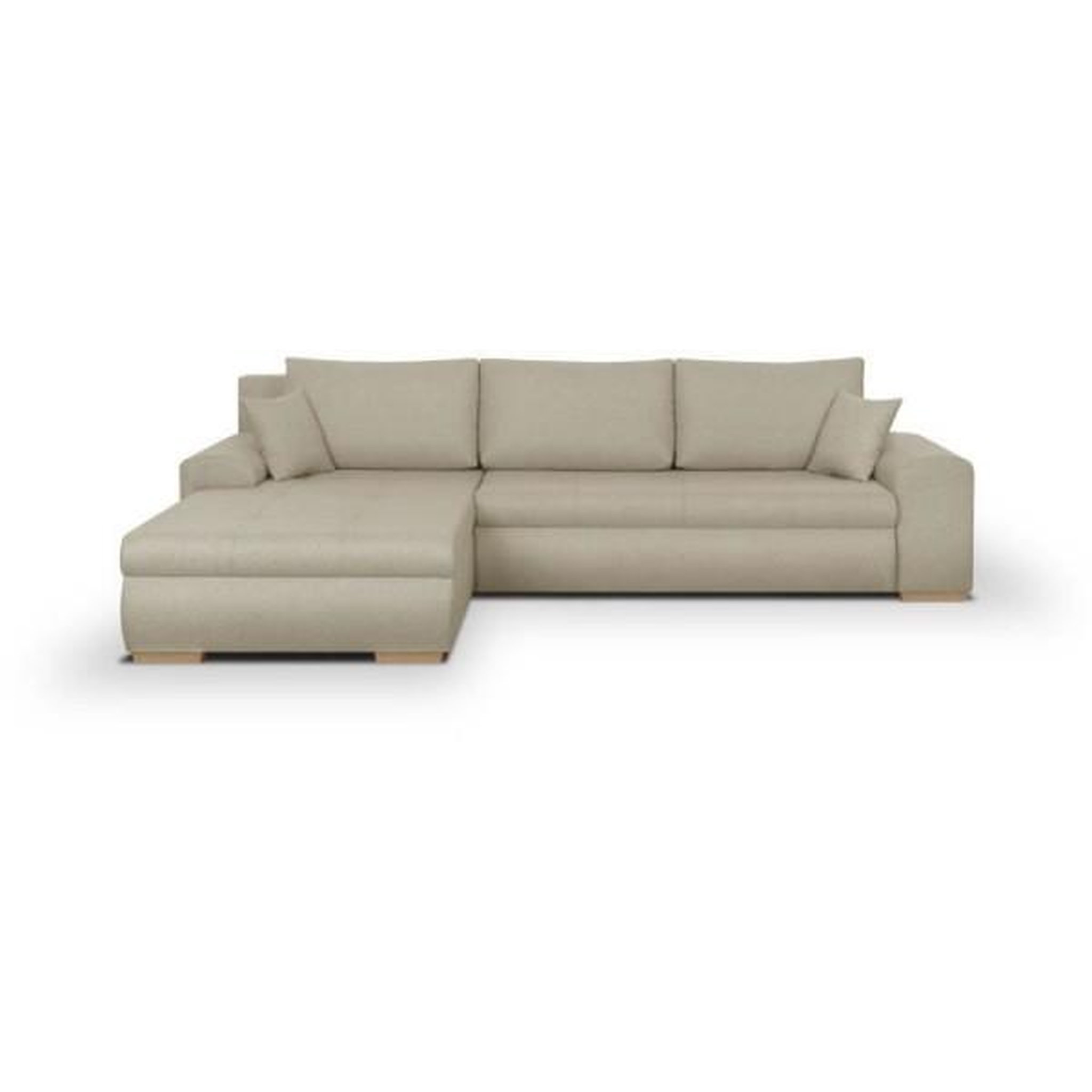 MARKET24 Canapé d'angle convertible réversible + coffre de rangement - Tissu Beige - L 289 x P 94/188 x H 88 cm - INDIAN