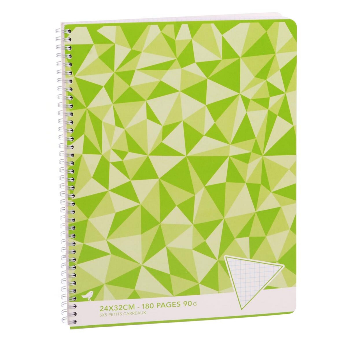 AUCHAN Cahier à spirale 24x32cm 180 pages petits carreaux 5x5 vert motif triangles