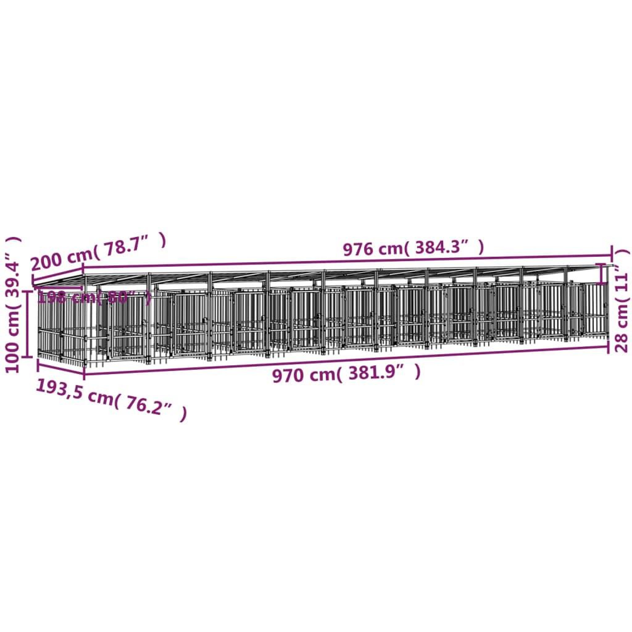 Voir la diapositive 6 : VIDAXL Chenil d'exterieur avec toit pour chiens Acier 18,77 m²