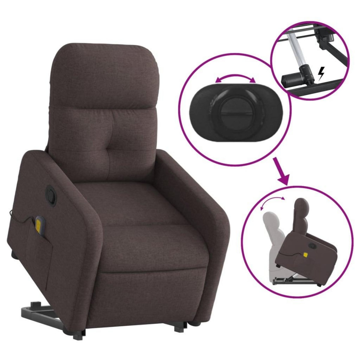 VIDAXL Fauteuil inclinable de massage Marron fonce Tissu