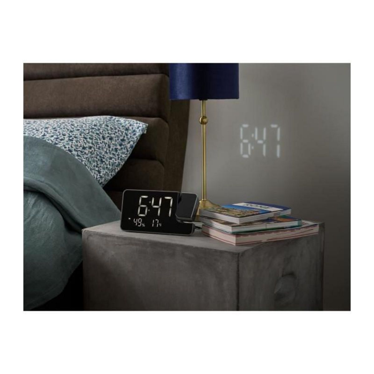 THOMSON Radio-réveil projecteur - THOMSON - Noir - Radio FM, Température, Humidité, Double alarme, USB-C, Alim. 230V