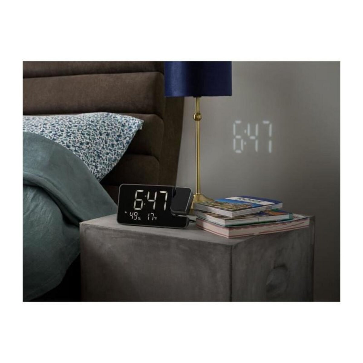 THOMSON Radio-réveil projecteur - THOMSON - Noir - Radio FM, Température, Humidité, Double alarme, USB-C, Alim. 230V