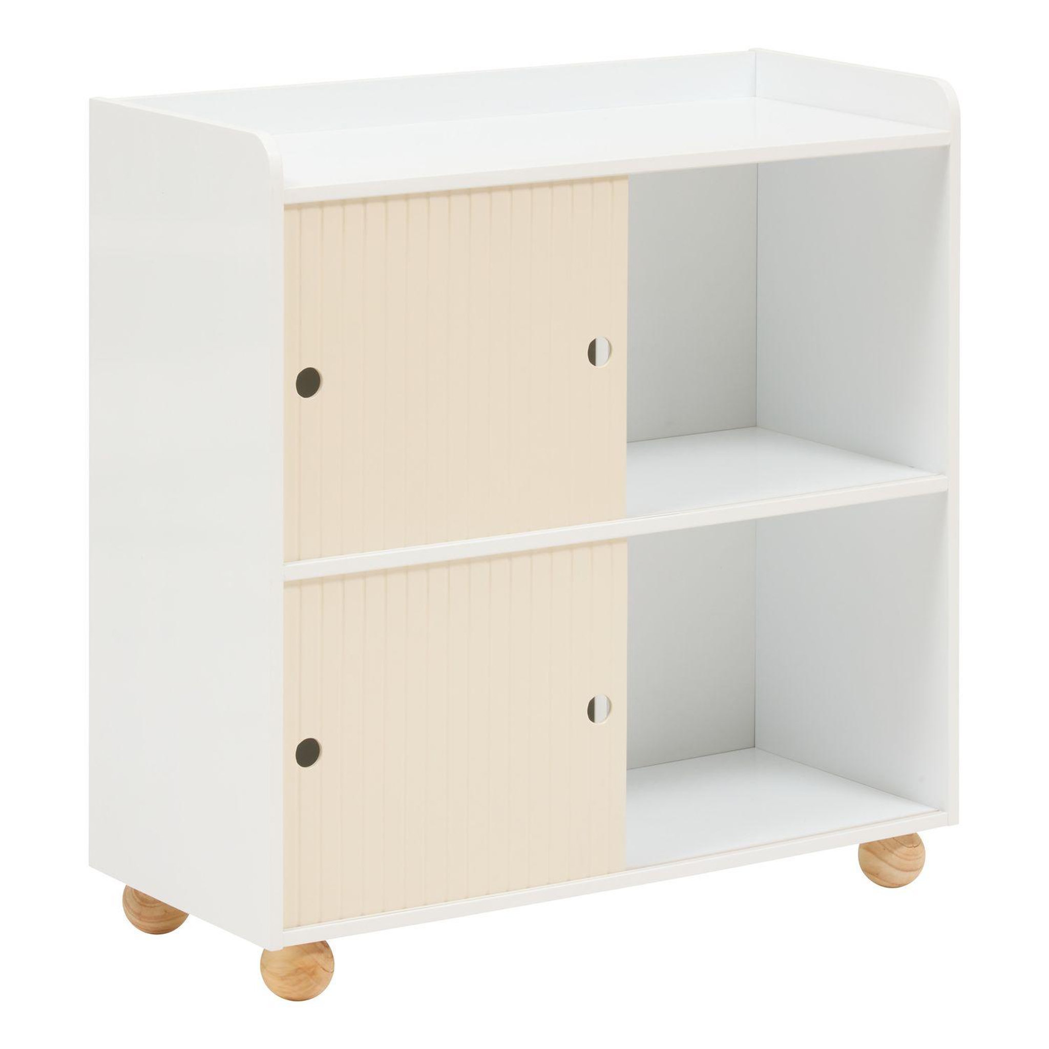 Voir la diapositive 4 : ATMOSPHERA Meuble de rangement enfant 2 portes et 2 niches bouli - blanc et beige