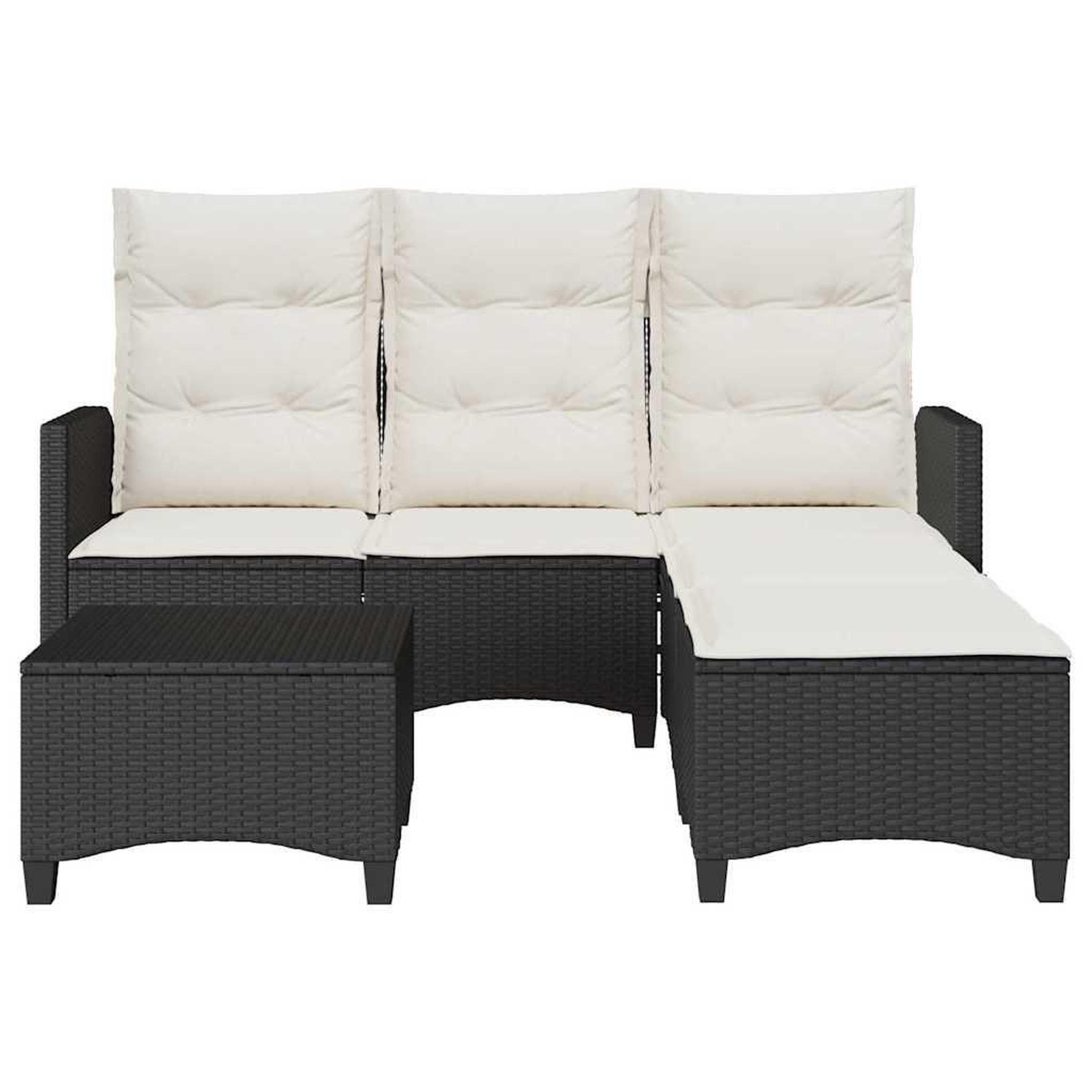 Voir la diapositive 4 : VIDAXL Salon de jardin 3 pcs avec coussins forme L noir resine tressee