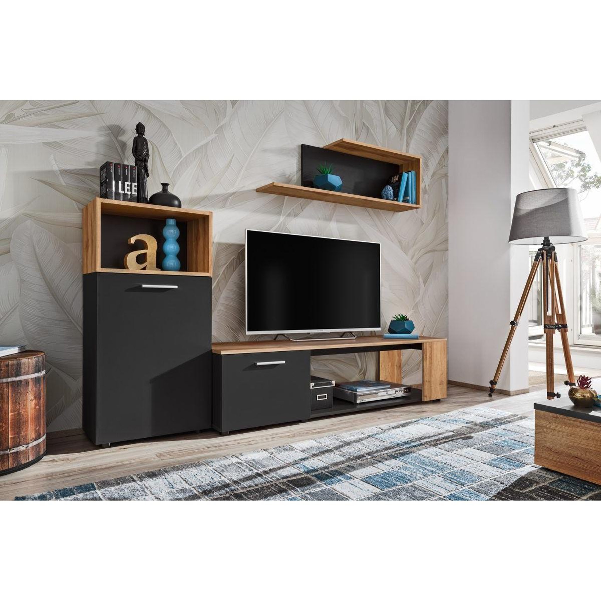 Voir la diapositive 2 : Paris Prix Ensemble meuble tv  maze i  200cm noir & naturel
