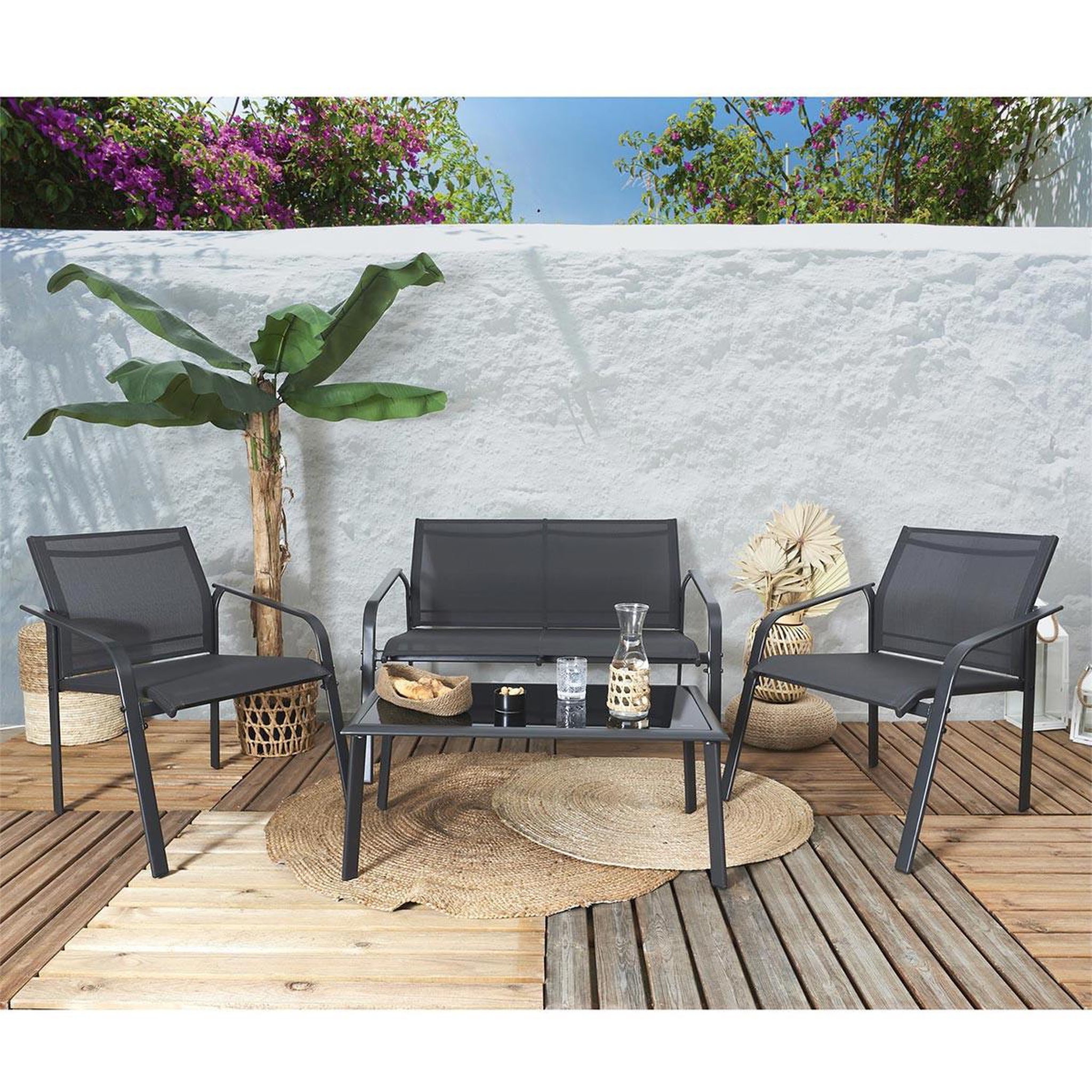 Voir la diapositive 2 : The Home Deco Factory Salon de jardin 4 places  naxos  113cm gris