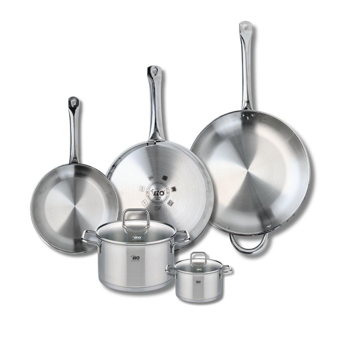ELO Ensemble de 3 Poêles de cuisson 24, 28 et 32 cm et 2 faitouts 12 et 20 cm Elo Profi Citrin