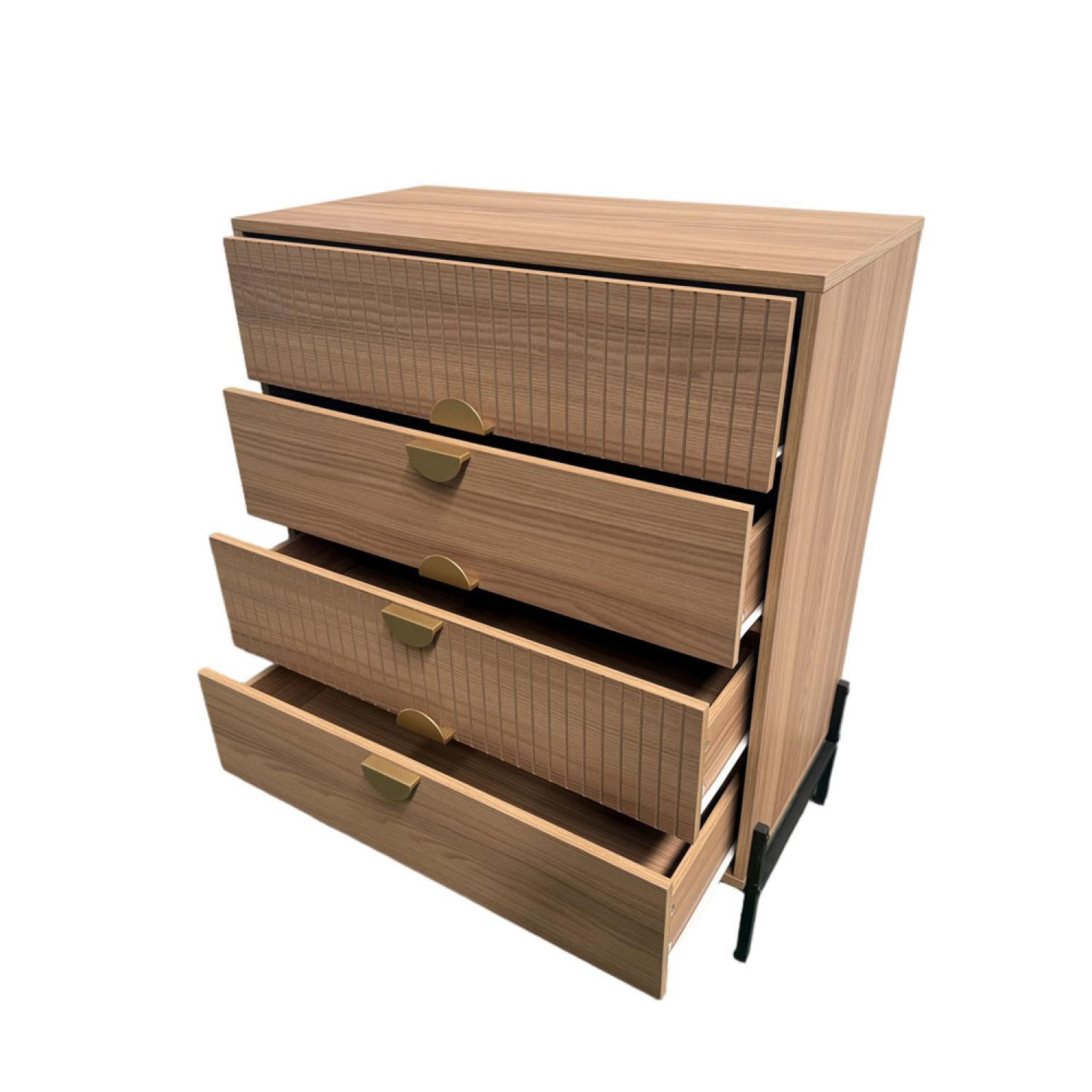 Voir la diapositive 4 : CONCEPT USINE Commode 4 tiroirs décor bois rainuré 84cm vallo
