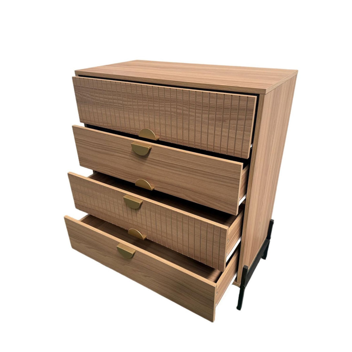 CONCEPT USINE Commode 4 tiroirs décor bois rainuré 84cm VALLO