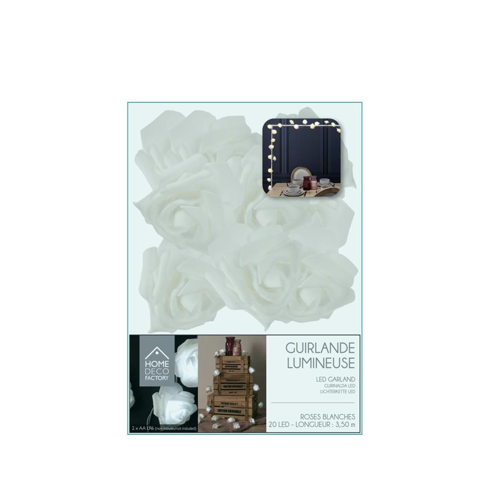 Voir la diapositive 2 : The Home Deco Factory Guirlande lumineuse 20 led  rose  350cm blanc