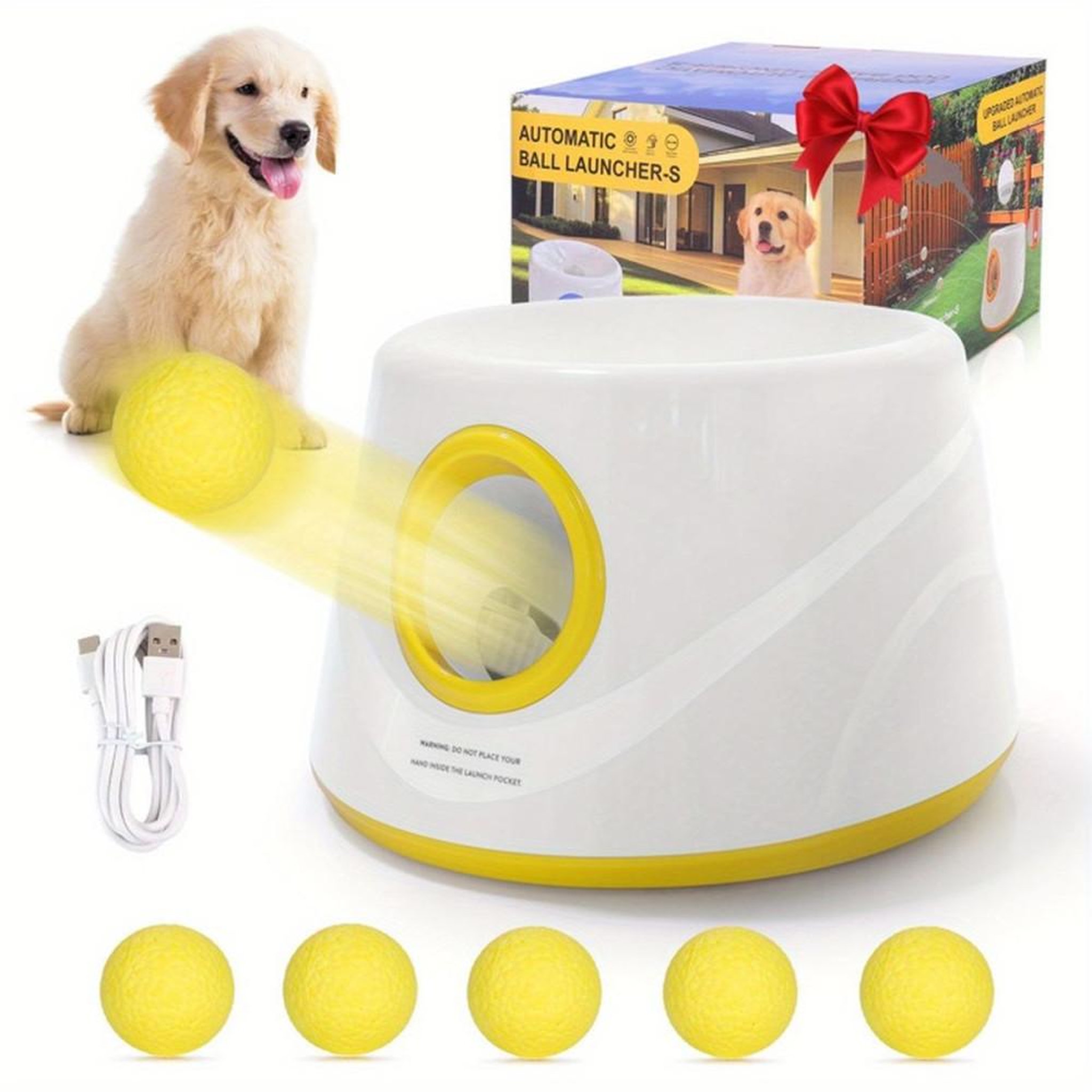 Lance-balles automatique pour chien avec 5 balles en mousse 58 mm et 3 distances 6 à 14 m