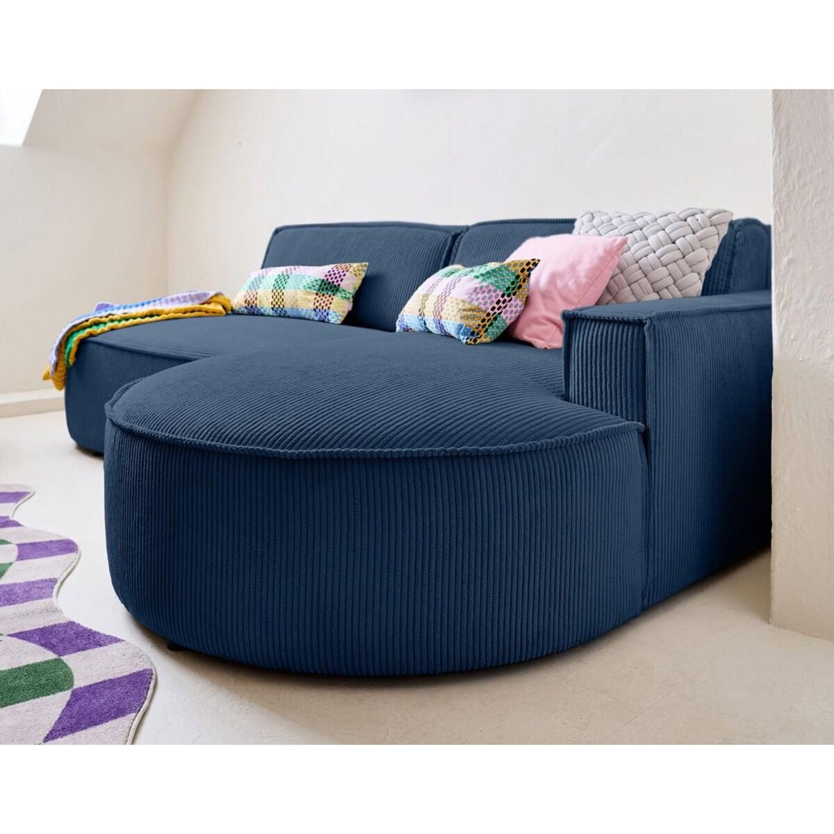 LISA DESIGN Spiaggia - canapé d'angle droit - forme arrondie - 4 places - en velours côtelé