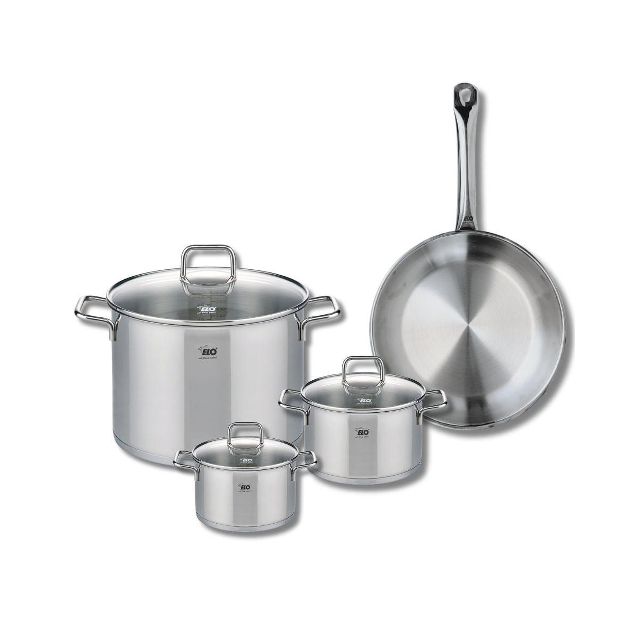 ELO Ensemble de 1 poêle de cuisson 28 cm et 3 faitouts 14, 16 et 26 cm elo profi citrin