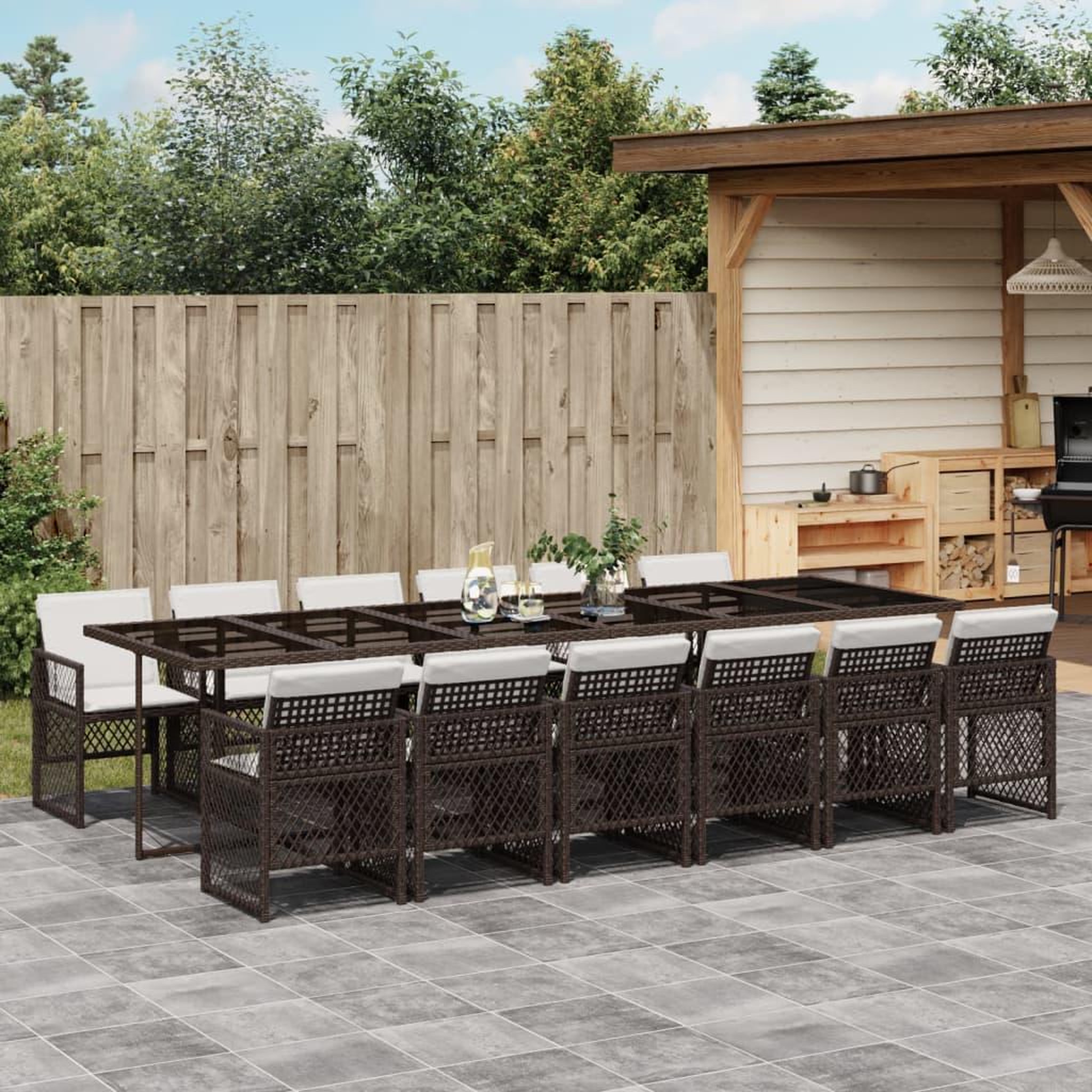 VIDAXL Ensemble a manger de jardin avec coussins 13 pcs marron rotin