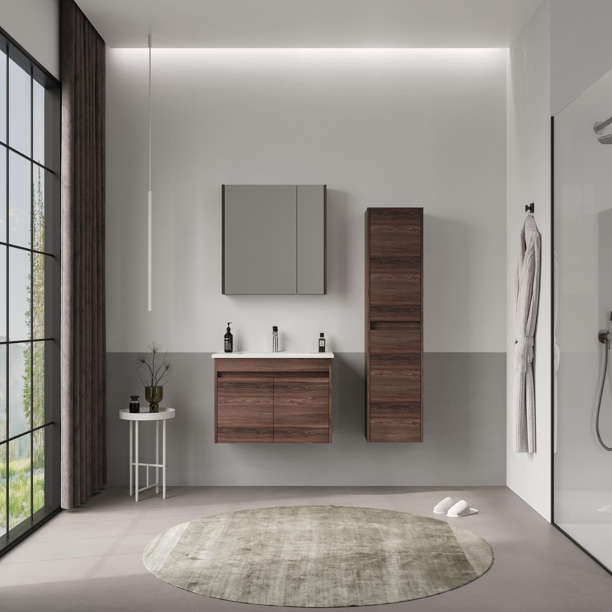 Voir la diapositive 3 : Habitat et Jardin Meuble Salle de Bain avec Miroir  Side 80  - 79 x 16 x 66 cm - Dark Walnut