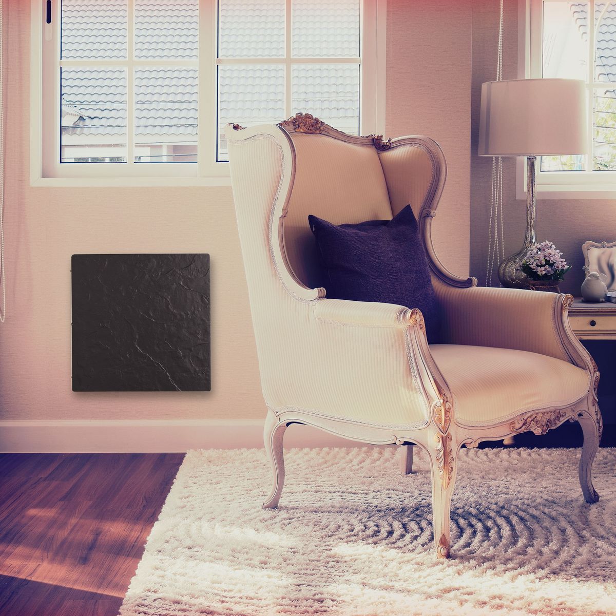 MAZDA Radiateur électrique 1000W pierre naturelle Dual Kherr - Ardoise noire