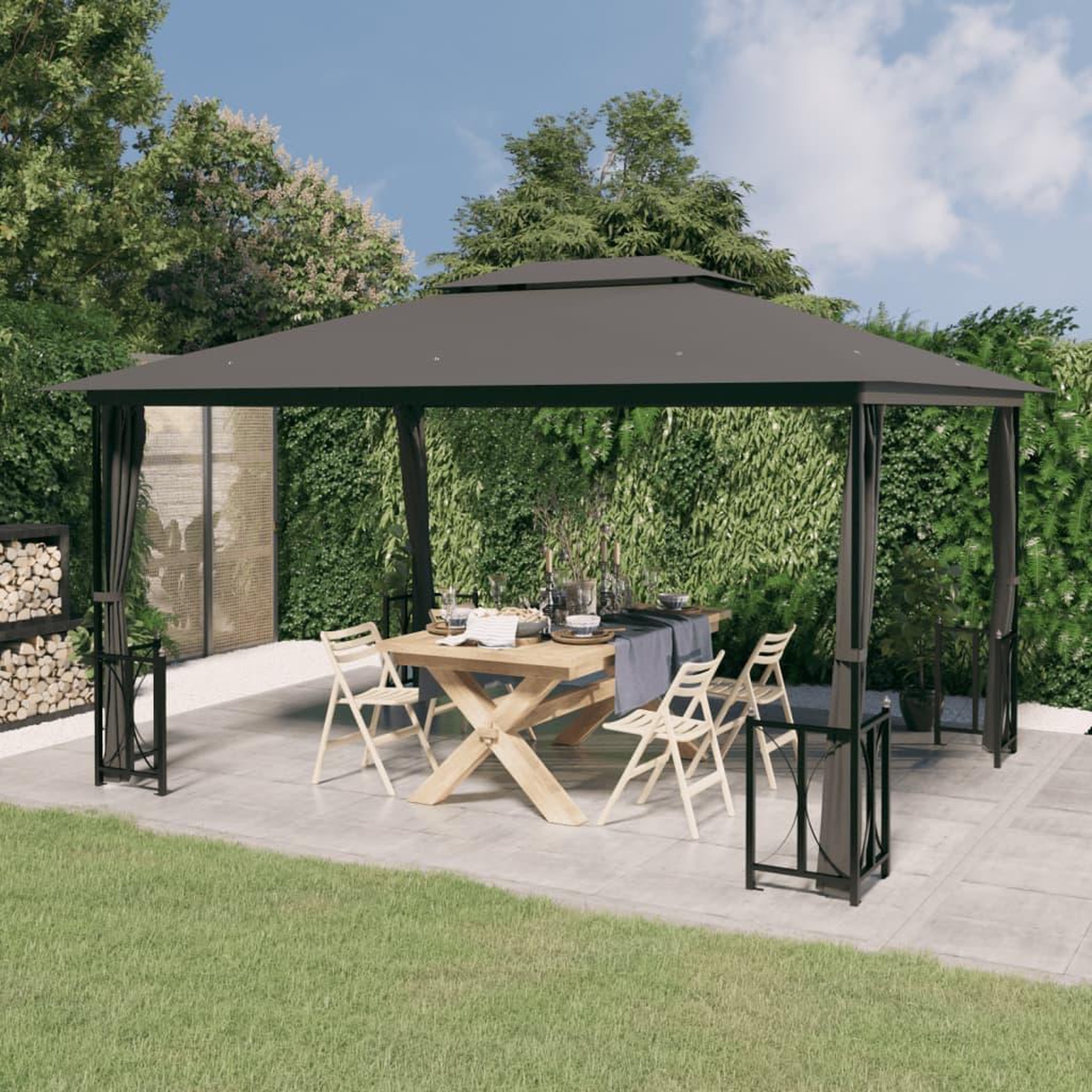 Voir la diapositive 1 : VIDAXL Tonnelle avec parois et toit double 3x4 m Anthracite