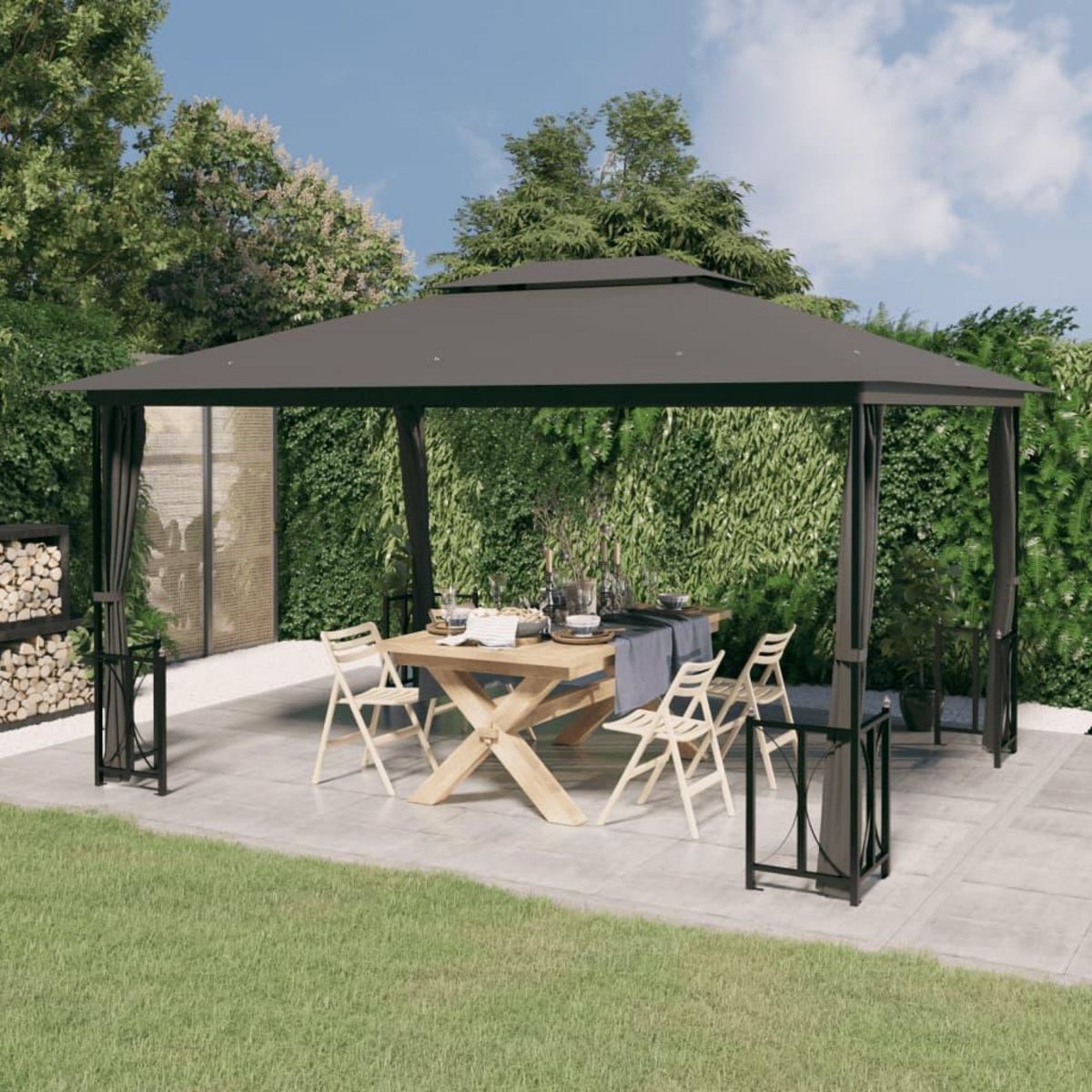 VIDAXL Tonnelle avec parois et toit double 3x4 m Anthracite