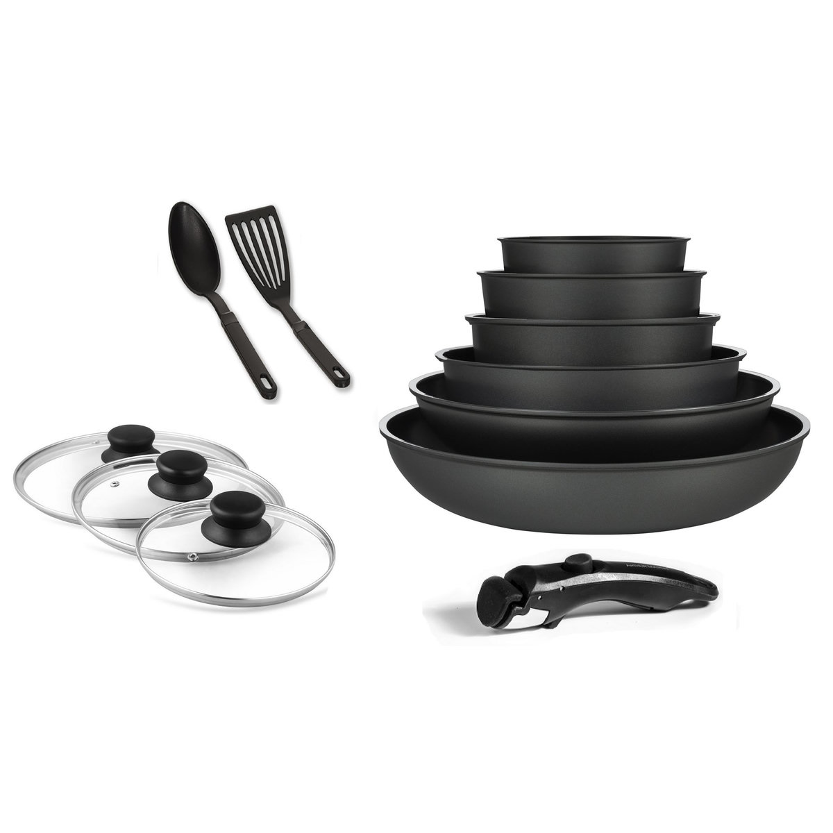 Arthur Martin Batterie de cuisine noire 12 pièces amovibles                      