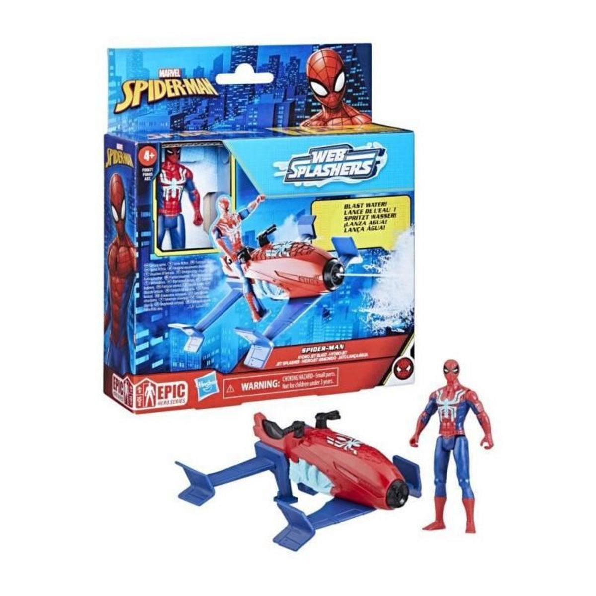 HASBRO Marvel Spider-Man, Epic Hero Series Web Splashers, coffret Spider-Man Hydro-Jet, figurine avec véhicule
