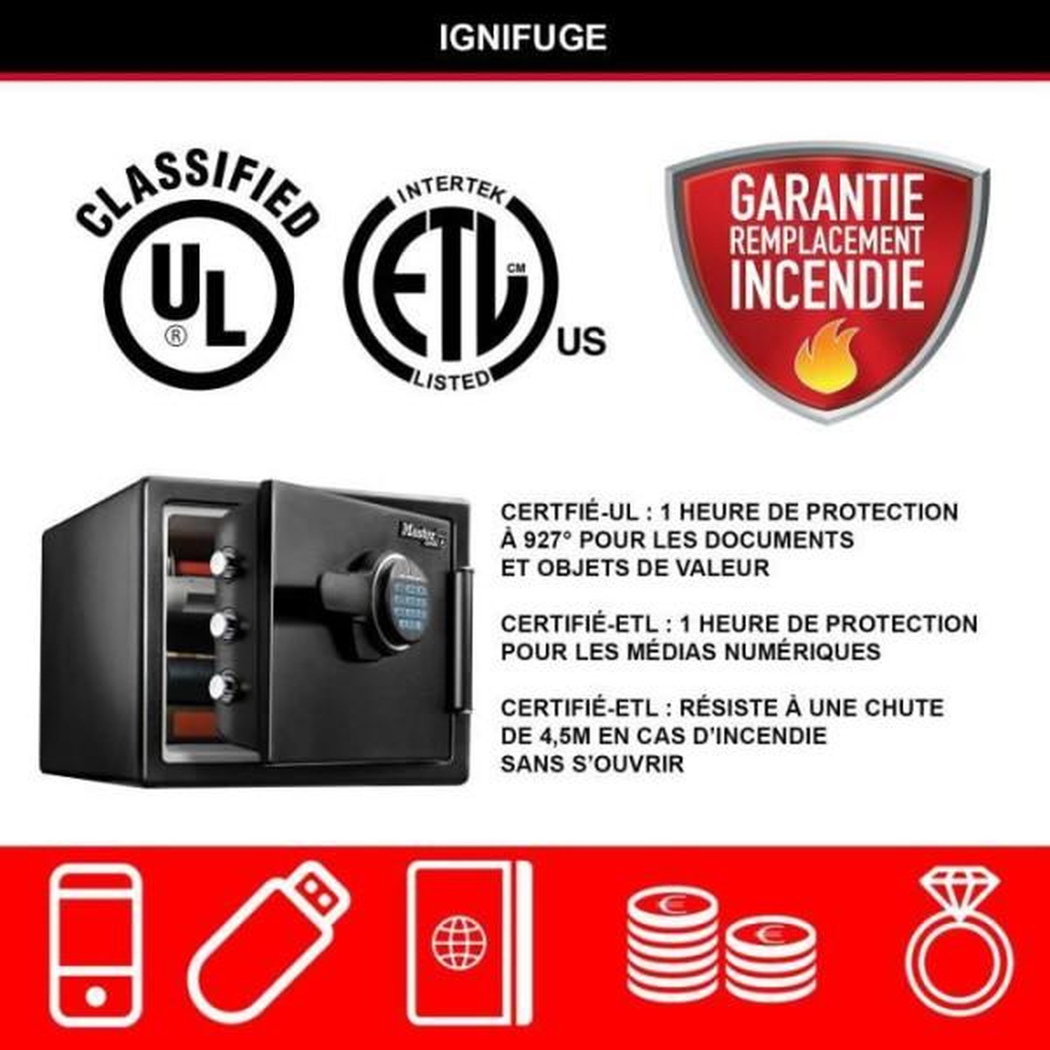 Voir la diapositive 6 : Master lock Coffre-fort de sécurité ignifugé et résistant a l'eau 22l - master lock lfw082ftc
