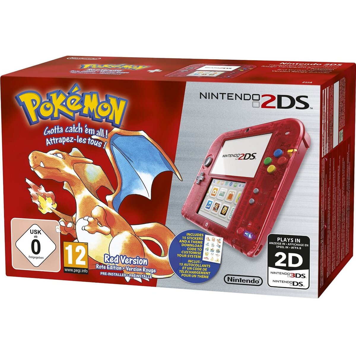 Nintendo 2DS - Rouge Transparente + Pokémon Rouge pré-installé