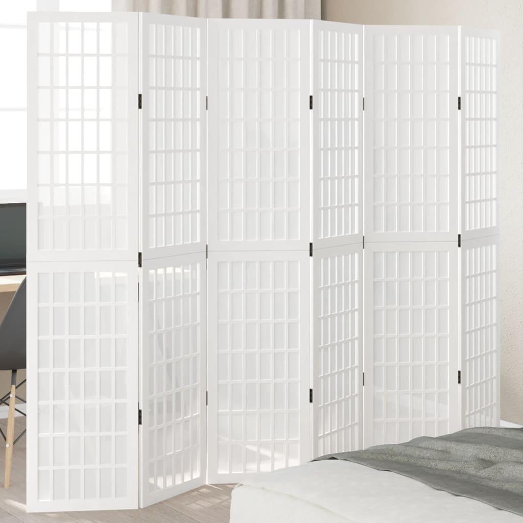 VIDAXL Cloison de separation 6 panneaux blanc bois de paulownia massif