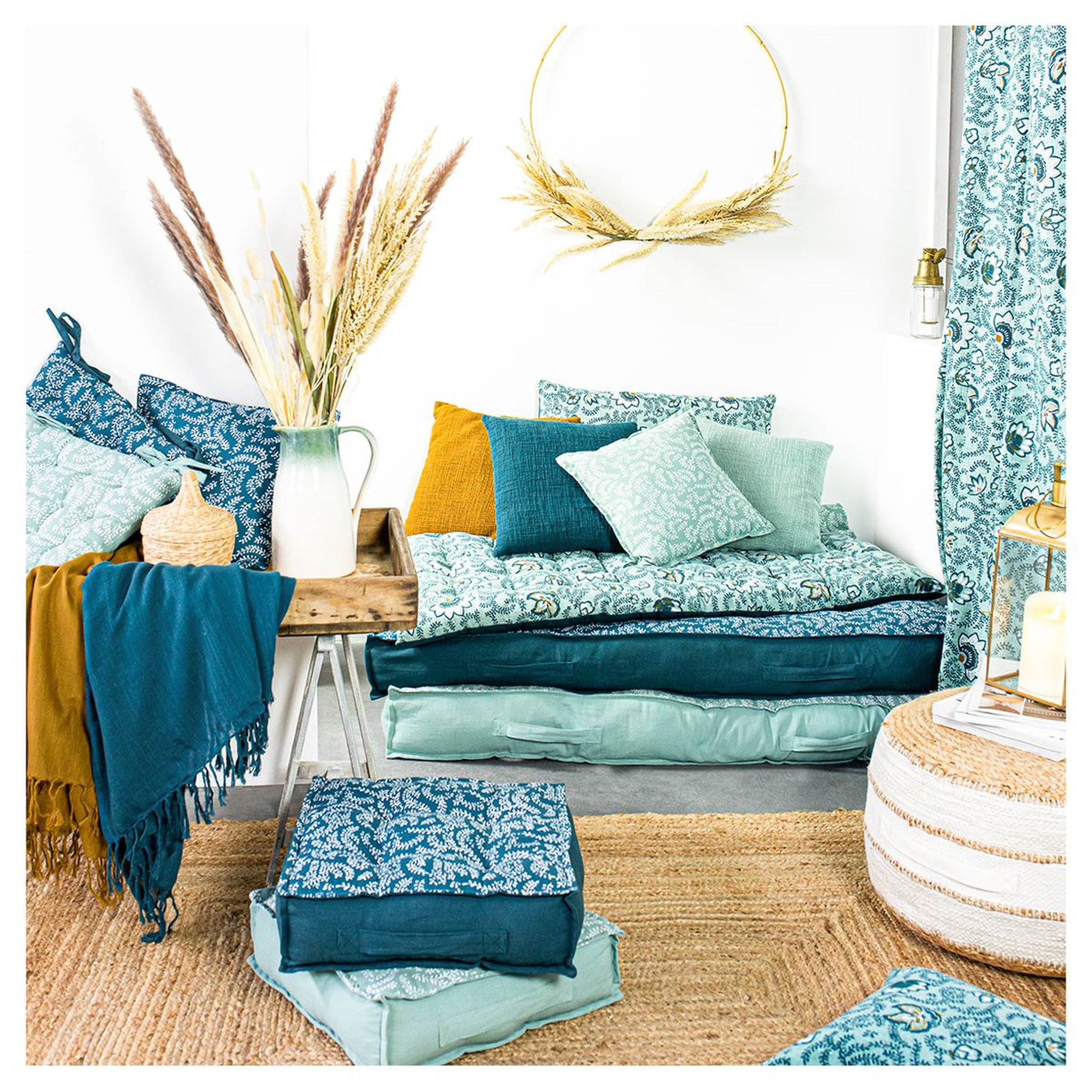 Voir la diapositive 3 : TODAY Coussin déco déhoussable en Coton imprimé Bohème KERALA 