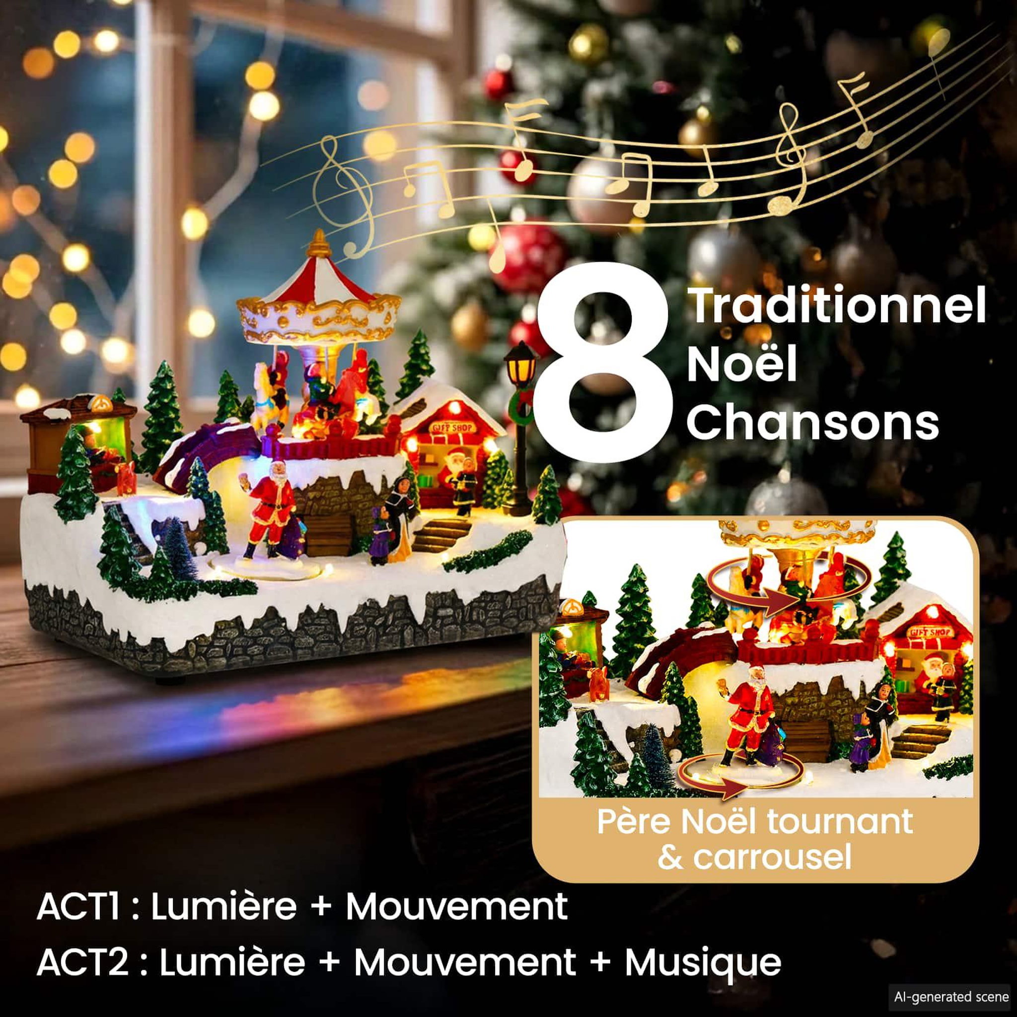Voir la diapositive 6 : VIDAXL Scene de village de Noël avec carrousel SALO