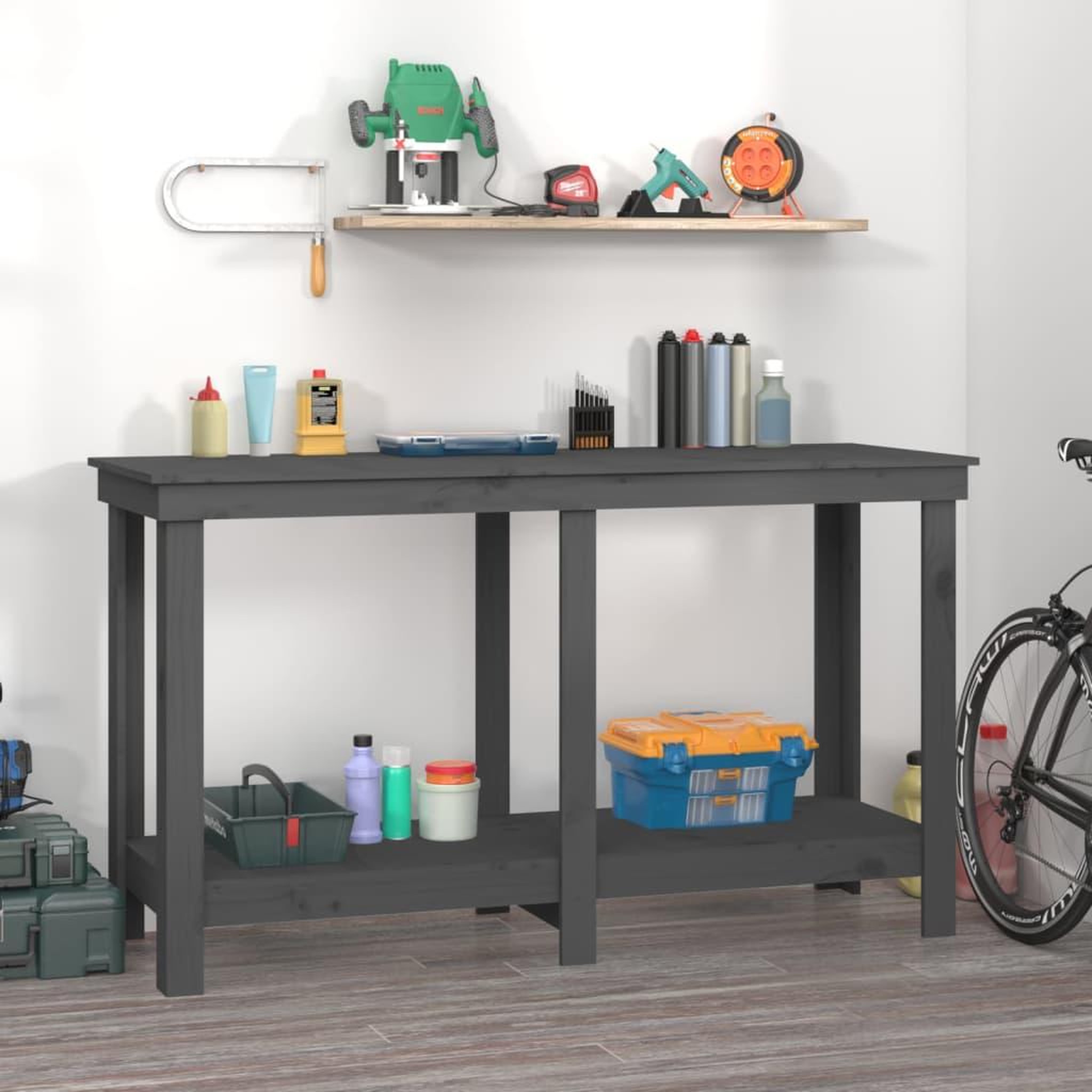 Voir la diapositive 1 : VIDAXL Banc de travail Gris 140x50x80 cm Bois de pin massif