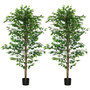 Voir la diapositive 1 : HOMCOM Lot de 2 plantes artificielles arbres ficus H.1,80 m tronc branches liane lichen feuilles grand réalisme pot inclus
