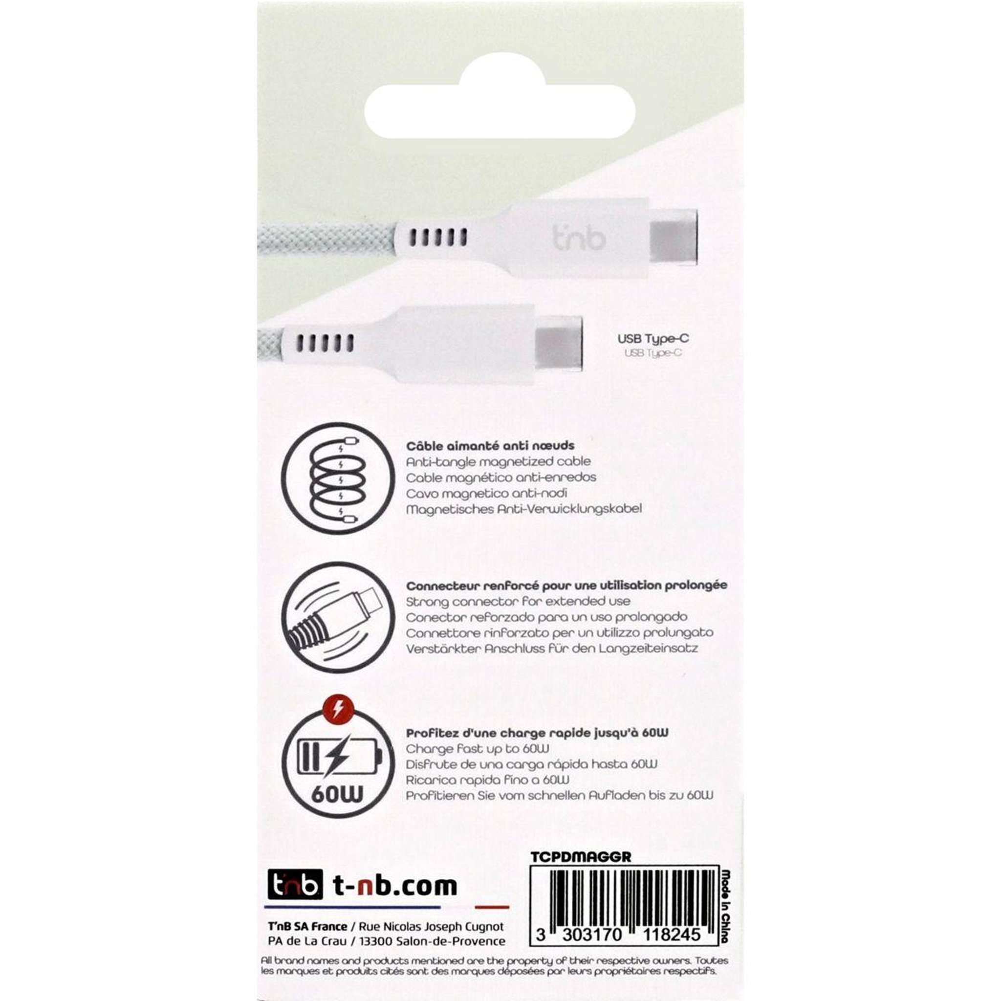 Voir la diapositive 5 : TNB Câble de charge usb-c/usb-c 1.5m gaine aimantée vert
