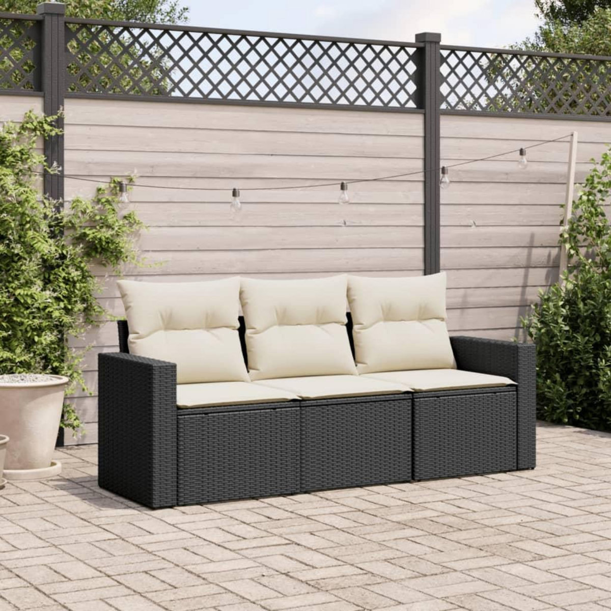 VIDAXL Salon de jardin 3 pcs avec coussins noir resine tressee