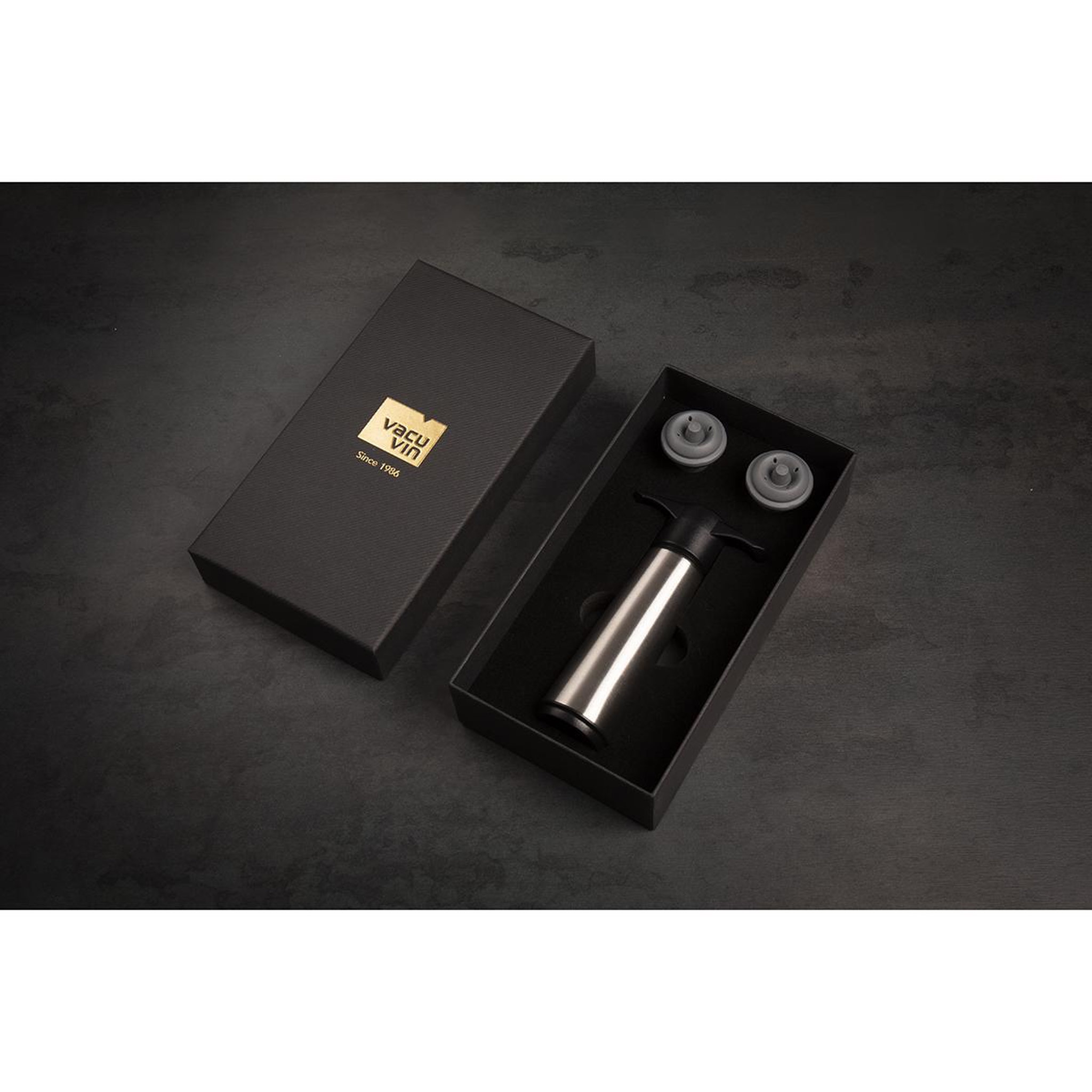 Voir la diapositive 4 : Vacu vin Coffret pompe à vide air + 2 bouchons - 06492616