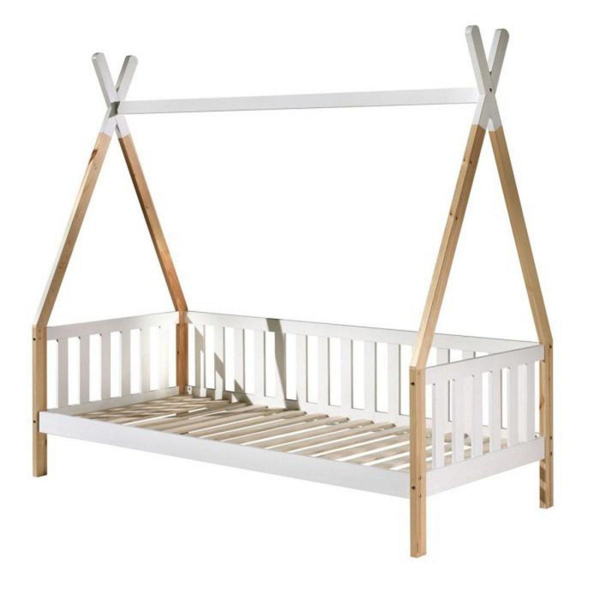 Paris Prix Lit Enfant & Barrière Pin Massif  Tipi  90x200cm Blanc