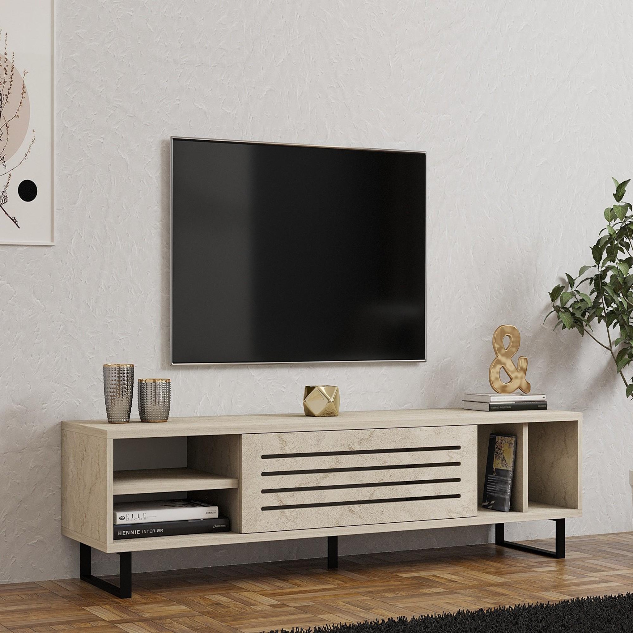 Voir la diapositive 2 : Habitat et Jardin Meuble tv en bois  safir  - 160 x 40 x 35 cm - travertin
