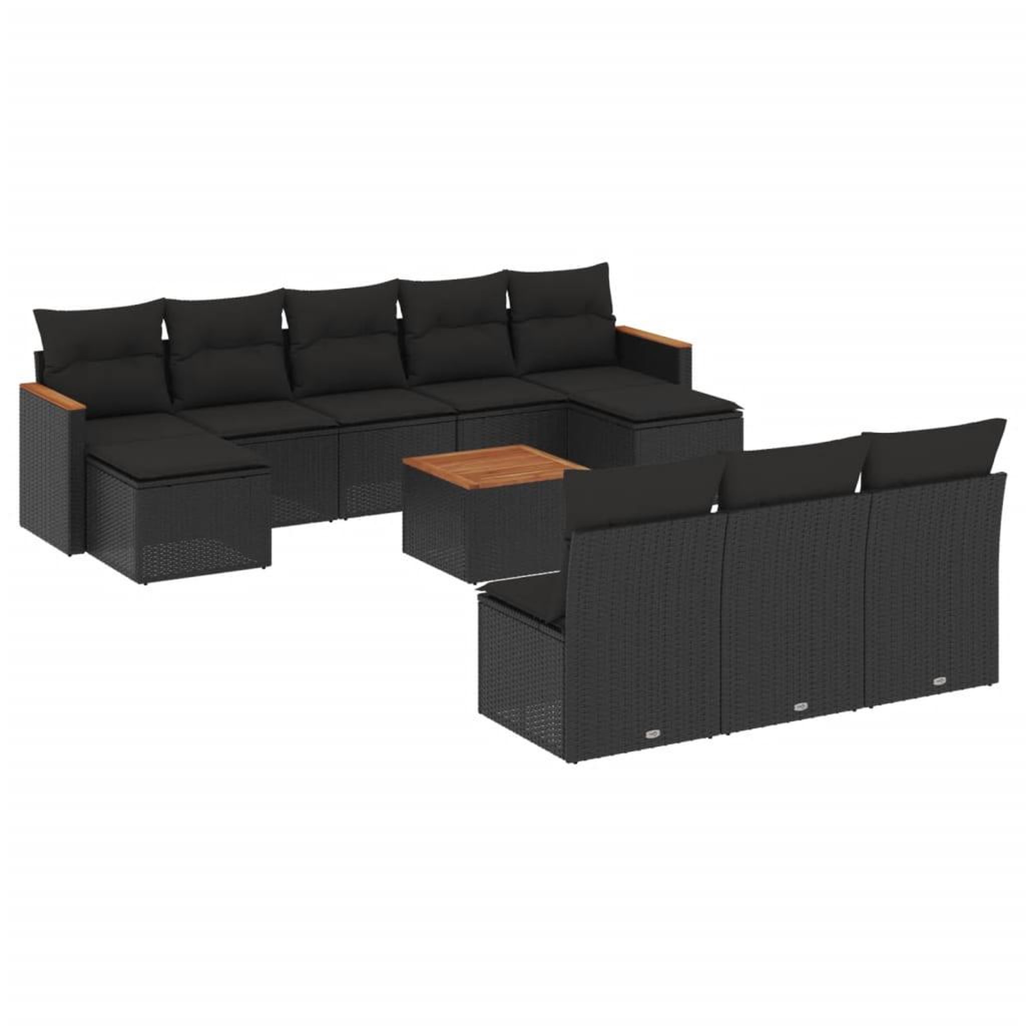 Voir la diapositive 2 : VIDAXL Salon de jardin 11 pcs avec coussins noir resine tressee