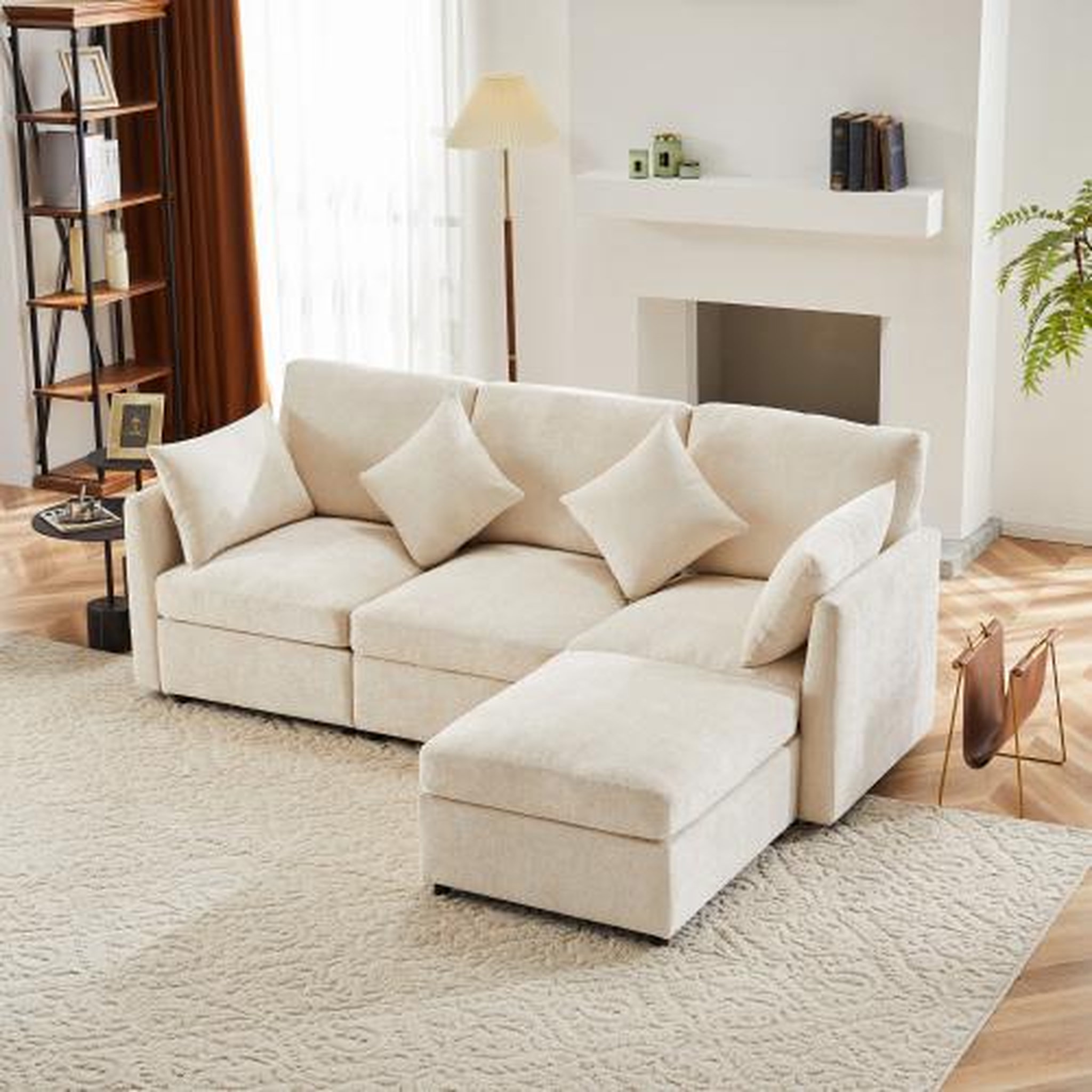 Voir la diapositive 2 : MERAX Canapé d'angle réversible fixe 4 places tissu