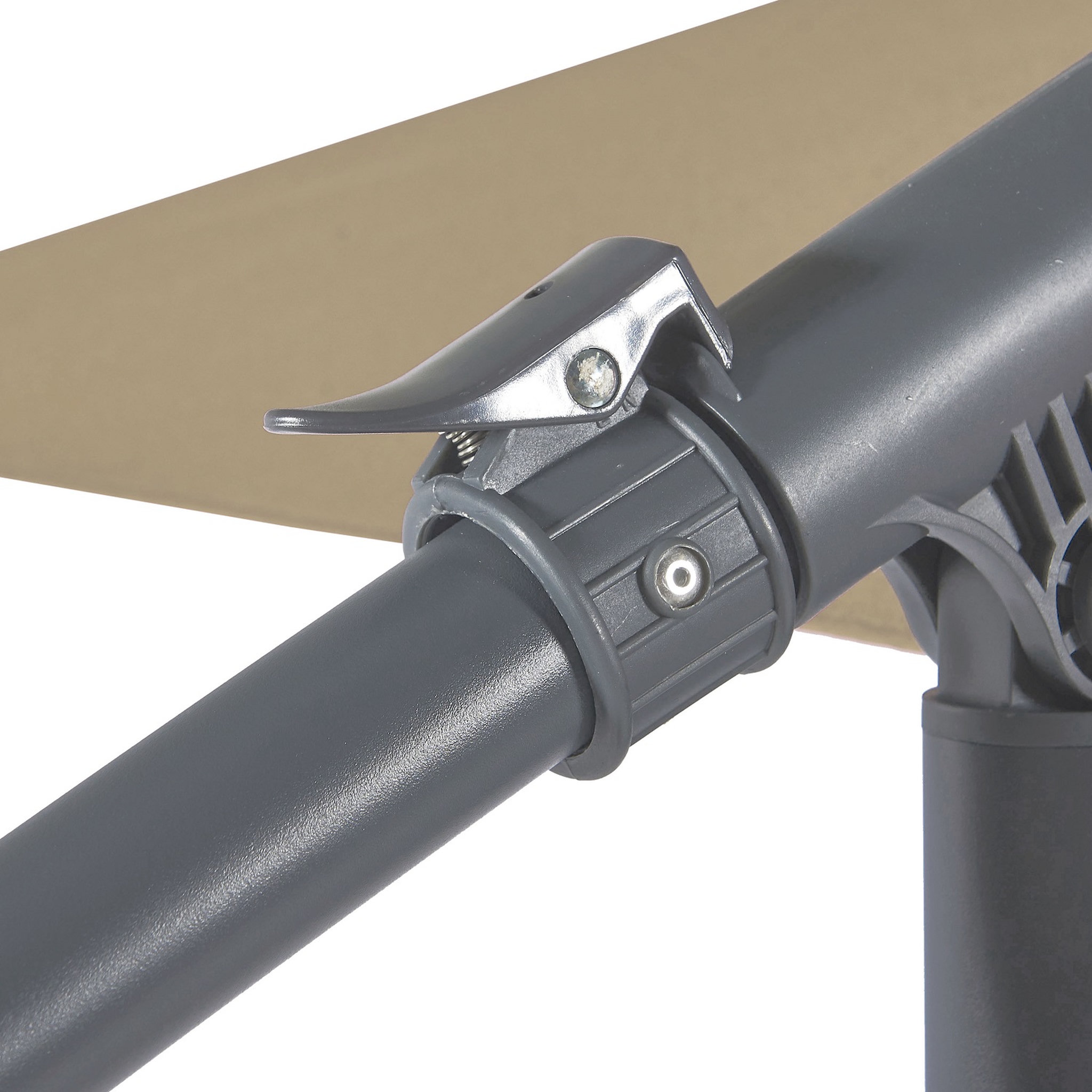 Voir la diapositive 8 : GARDENSTAR Parasol déporté rond D3xH2.45 m noisette (beige foncé) LEA