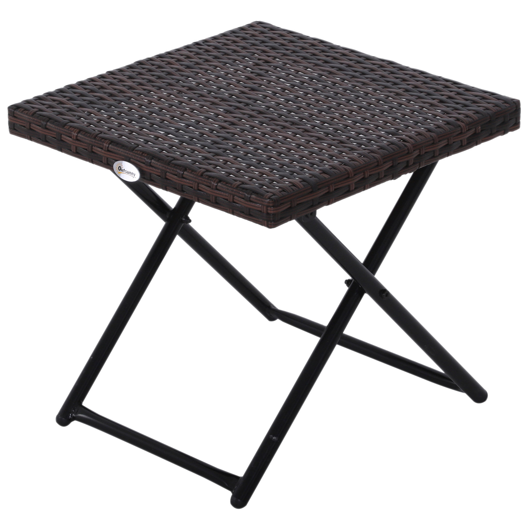 Voir la diapositive 1 : OUTSUNNY Table basse pliable de jardin style cosy chic dim. 40L x 40l x 40H cm métal époxy résine tressée imitation rotin marron