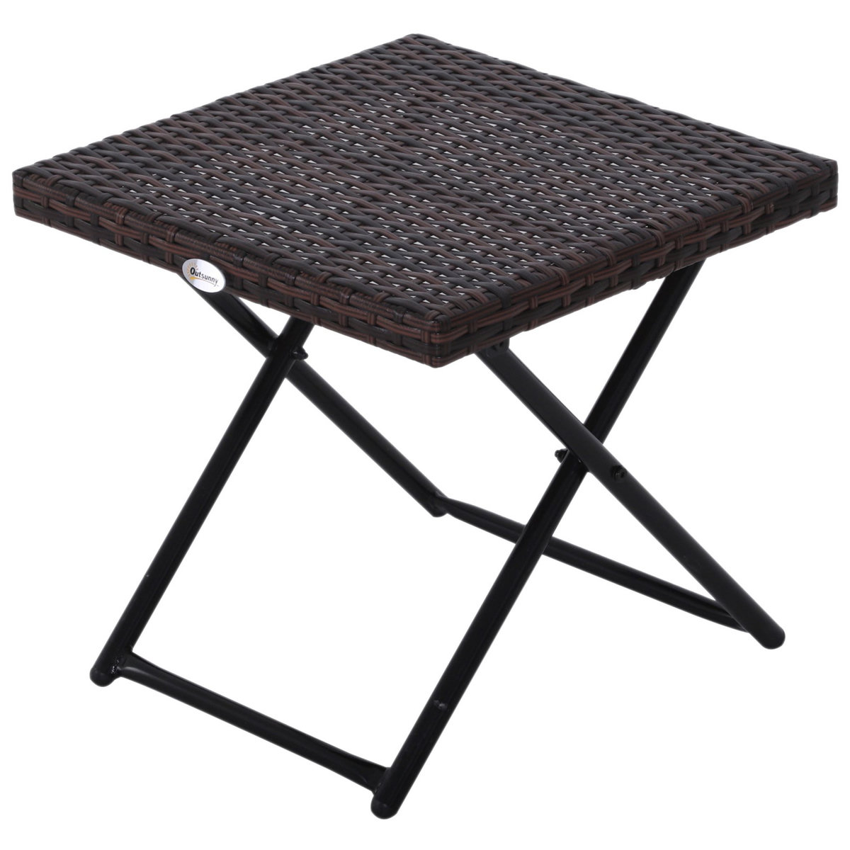 OUTSUNNY Table basse pliable de jardin style cosy chic dim. 40L x 40l x 40H cm métal époxy résine tressée imitation rotin marron