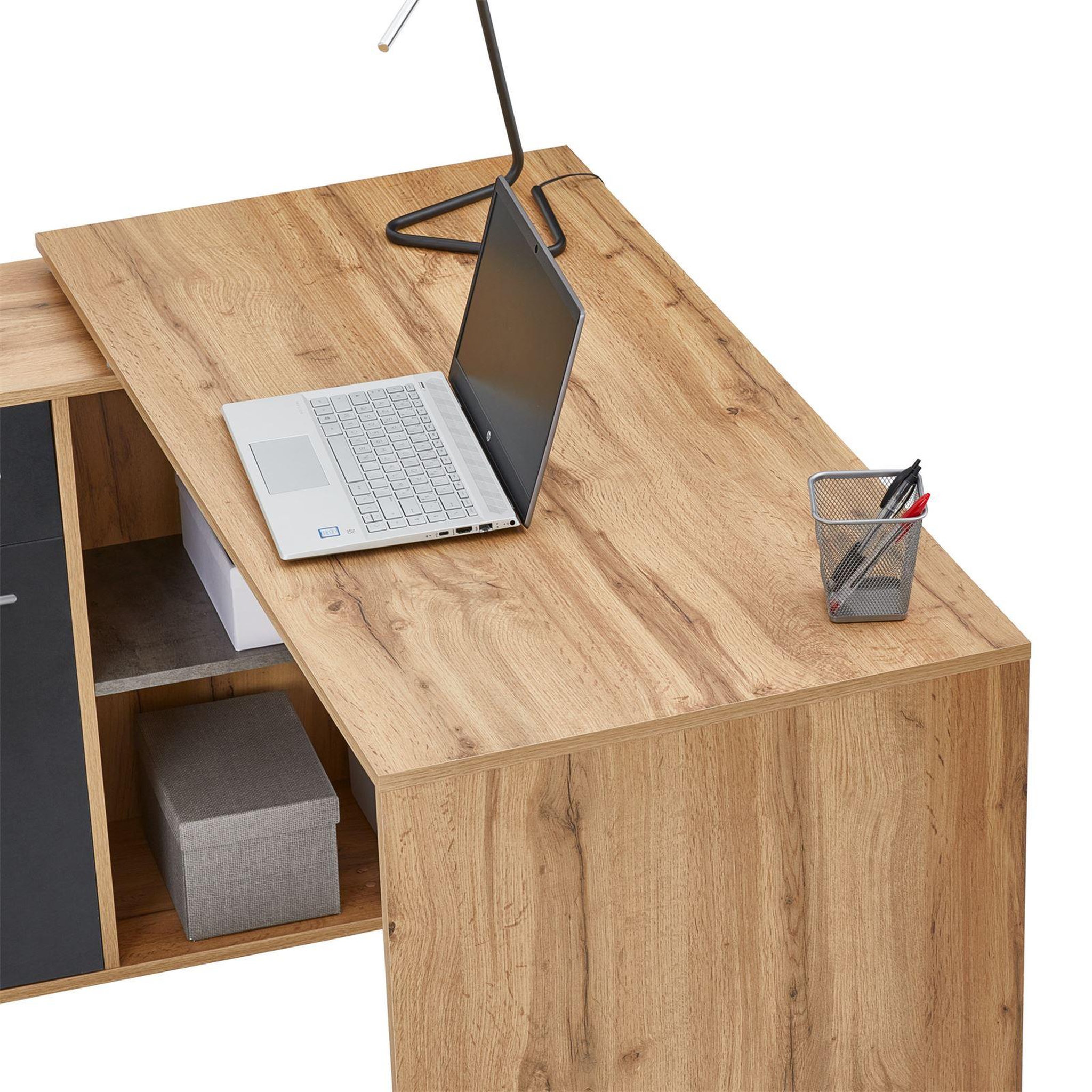 Voir la diapositive 5 : IDIMEX Bureau d'angle carmen avec meuble de rangement