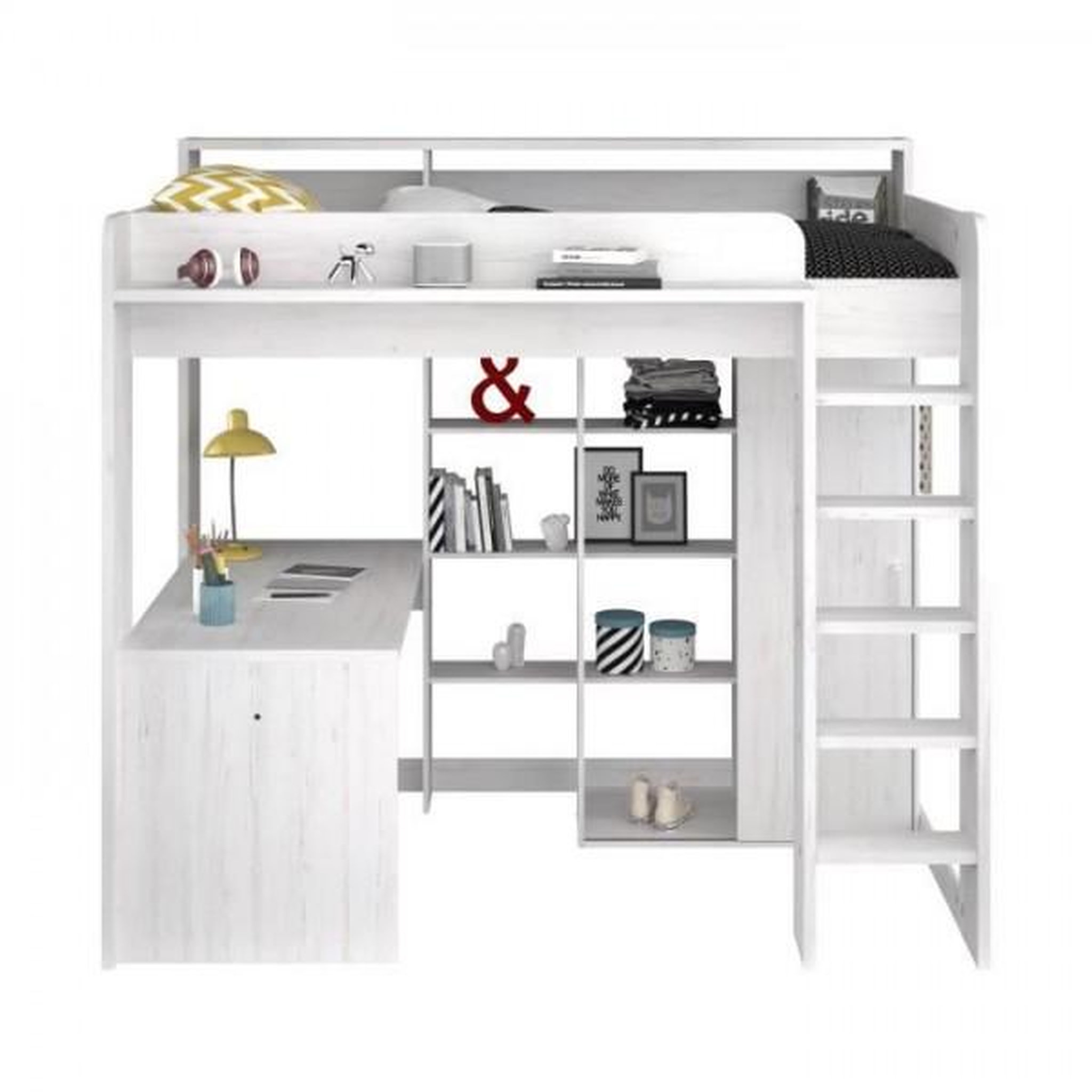 Voir la diapositive 2 : PARISOT Lit combiné mezzanine enfant PARISOT Lena - Pin Petterson - Sommier inclus - 90 x 200 cm