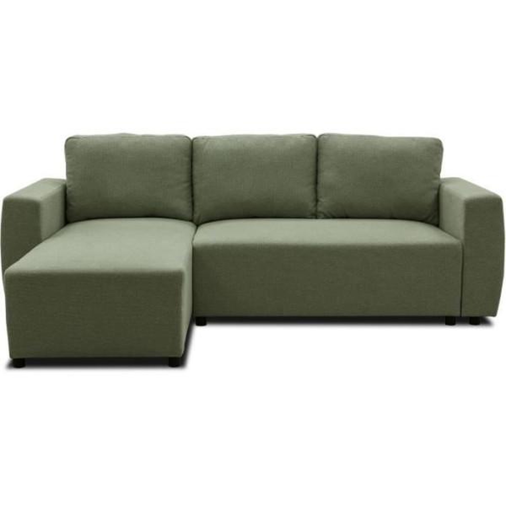 Voir la diapositive 1 : MARKET24 Canapé d'angle convertible réversible 3 a 4 places - PHARELL - Tissu olive - Coffre de rangement - L 224 x P 155 x H 85 cm