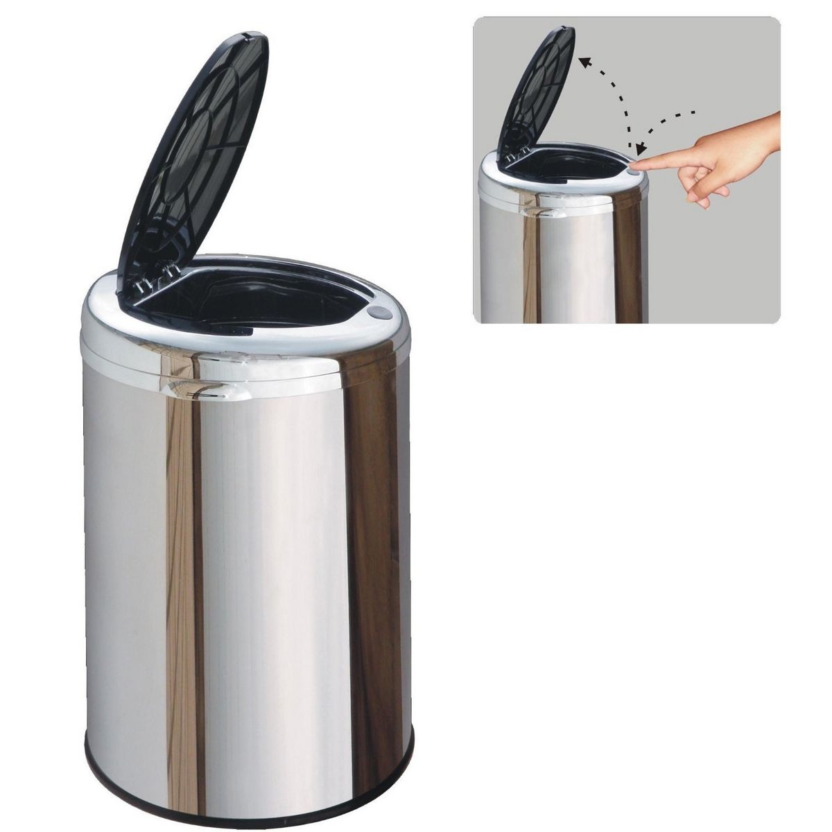 KITCHEN MOVE Poubelle One Touch 30 L cylindrique Chrome